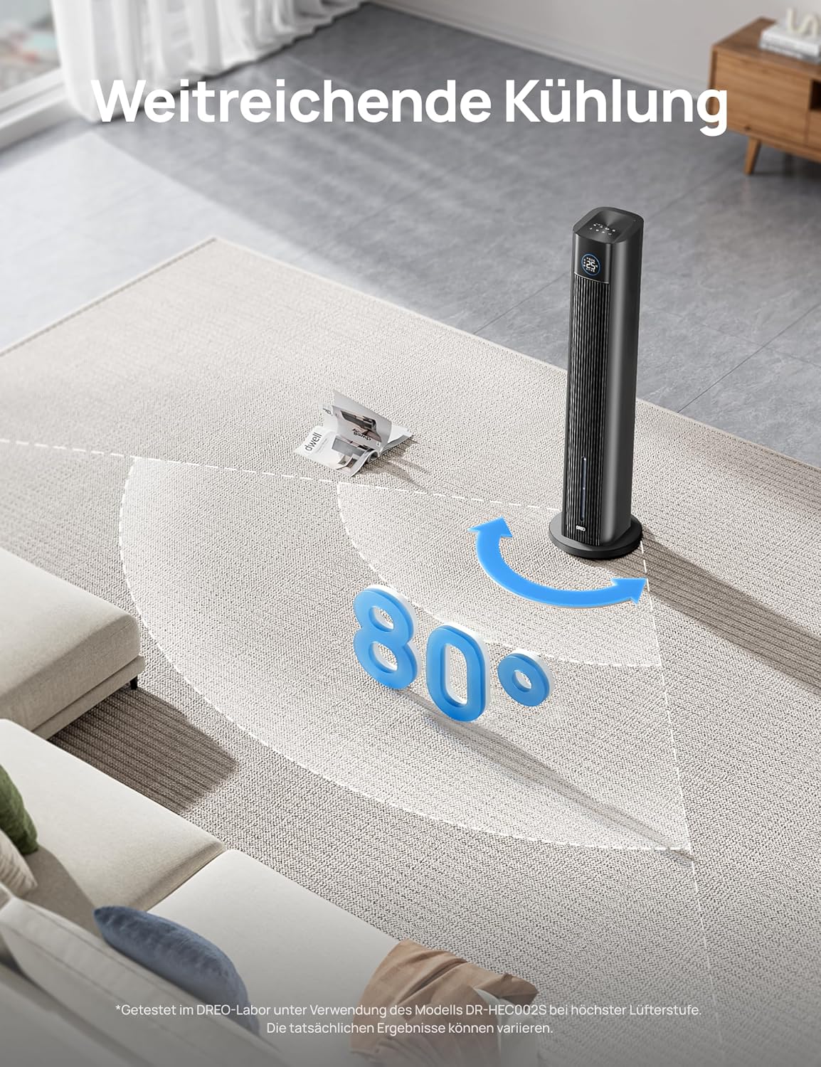 DREO Turmventilator mit Wasserkühlung. 110 cm Luftkühler mit Wasserkühlung Leise. 4-Geschwindigkeiten-4-Modi Verdunstungskühler. APP-Steuerung.