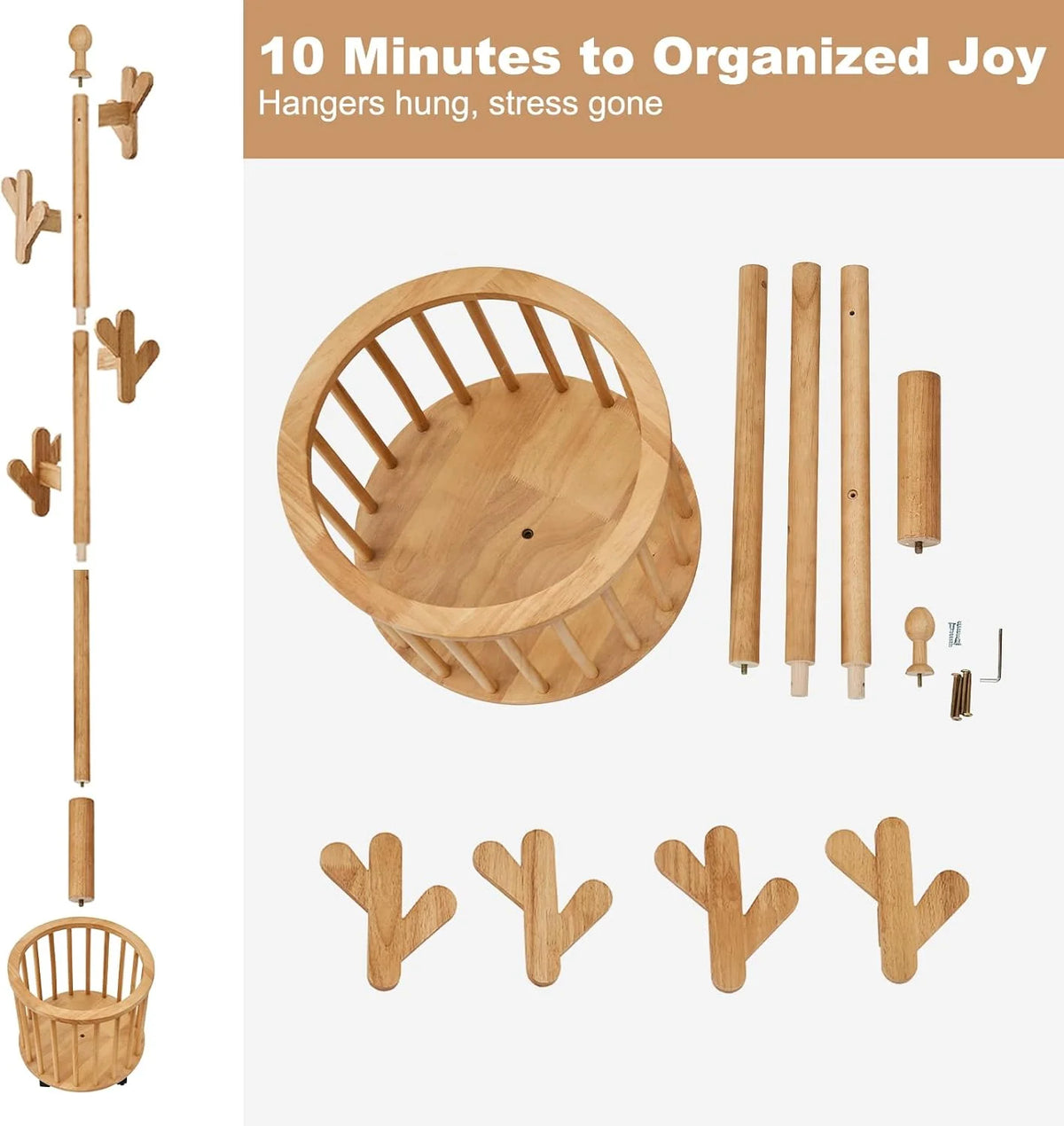 Wood Coat Rack Freestanding - Wooden Coat Tree Hat Rack with 12 Hooks. Clothes Coats Hanger Stand Rolling Racks with Umbrella Holder Wheels for Bedroom Entryway Hallway Livingroom (Walnut)