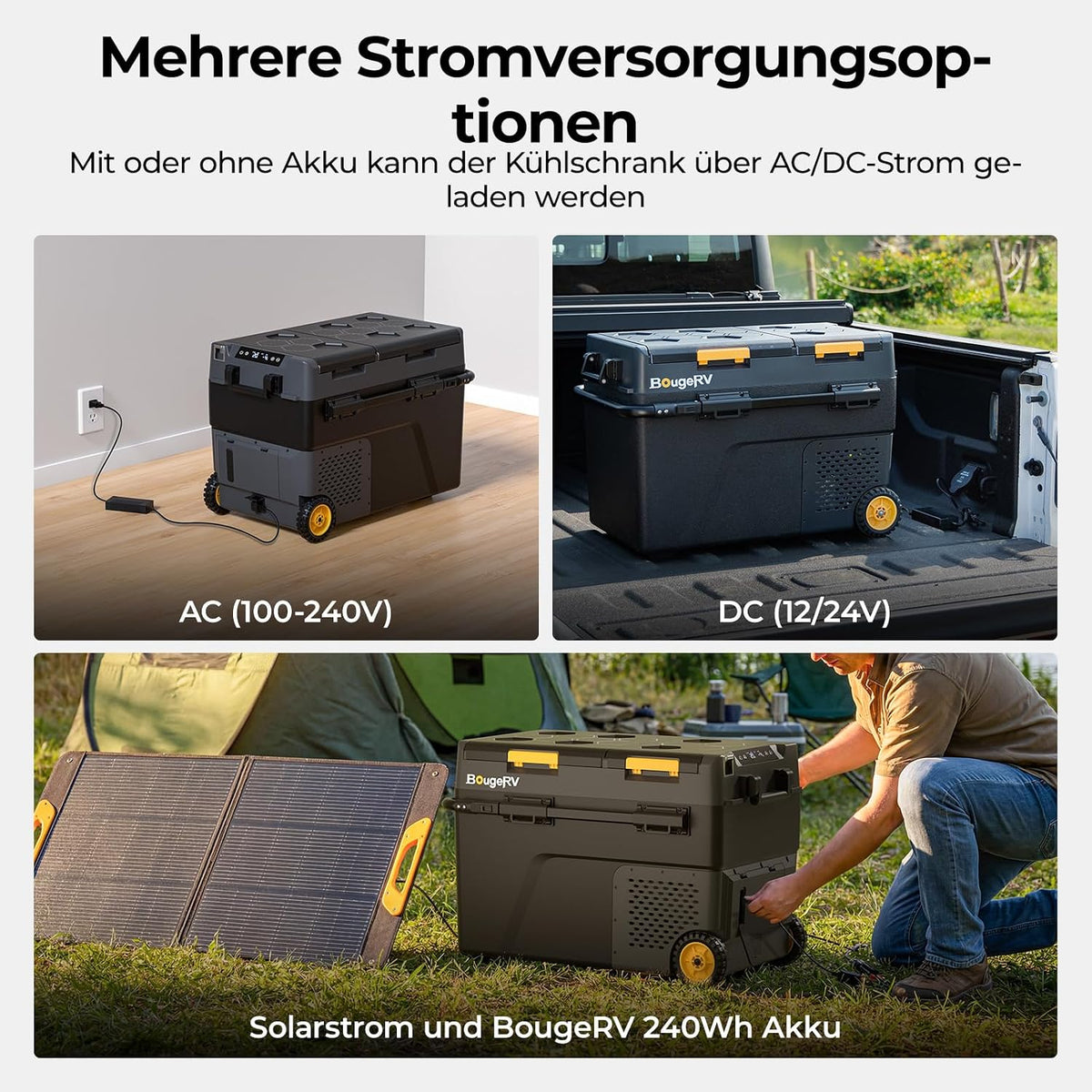 BougeRV CRD2 V2.0 Kompressor Kühlbox 49L mit Gefrierfach Doppeltür Dualzonen Kühlbox Auto mit Rollen & Griff 12V/24V 230V Camping Kühlschrank