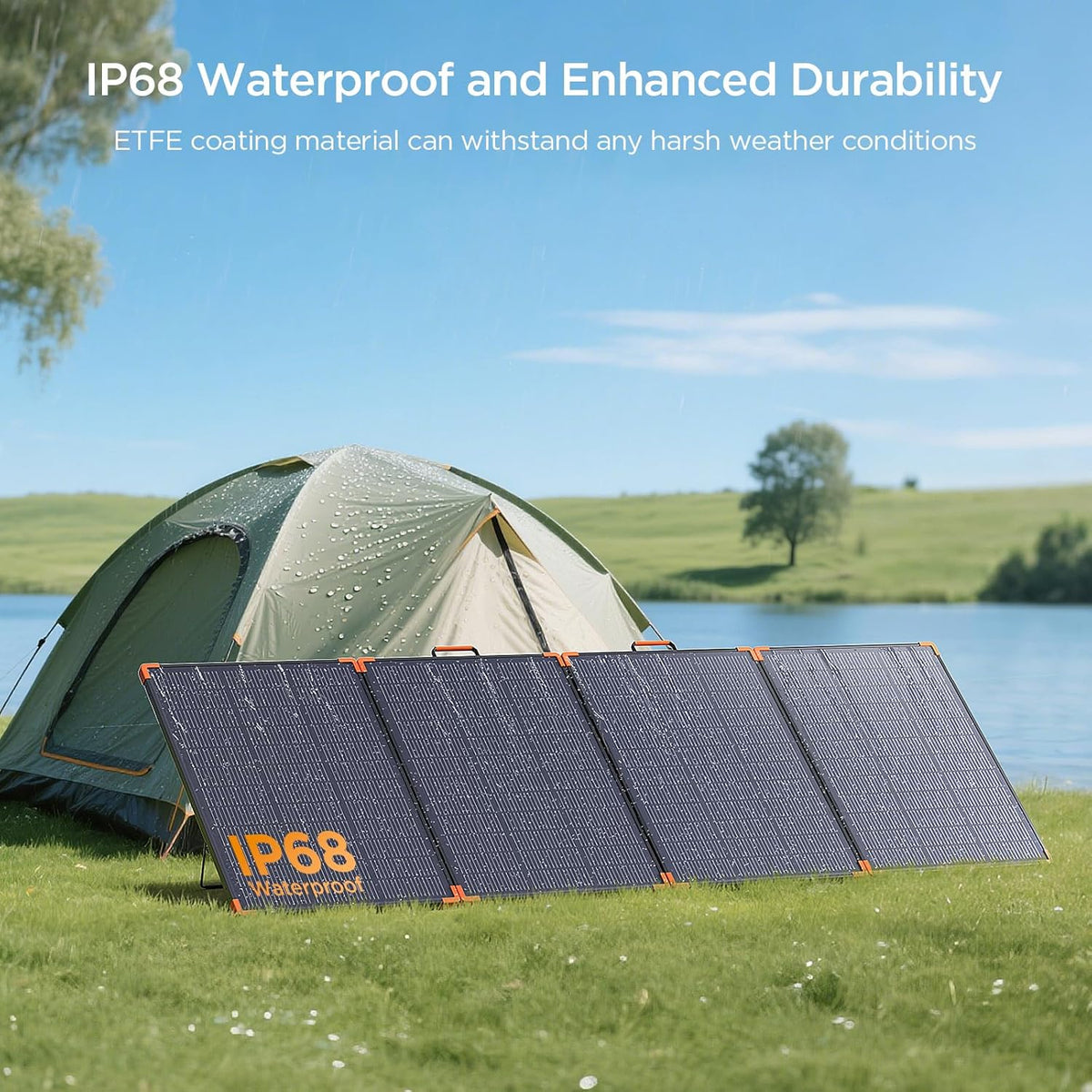 350-watt portable solar panel. suitable for power stations. hurricane emergency supplies. 43-volt foldable solar charger (25% efficient. IP68 waterproof rating. 4 reinforced stands. suitable for camping and RV travel)