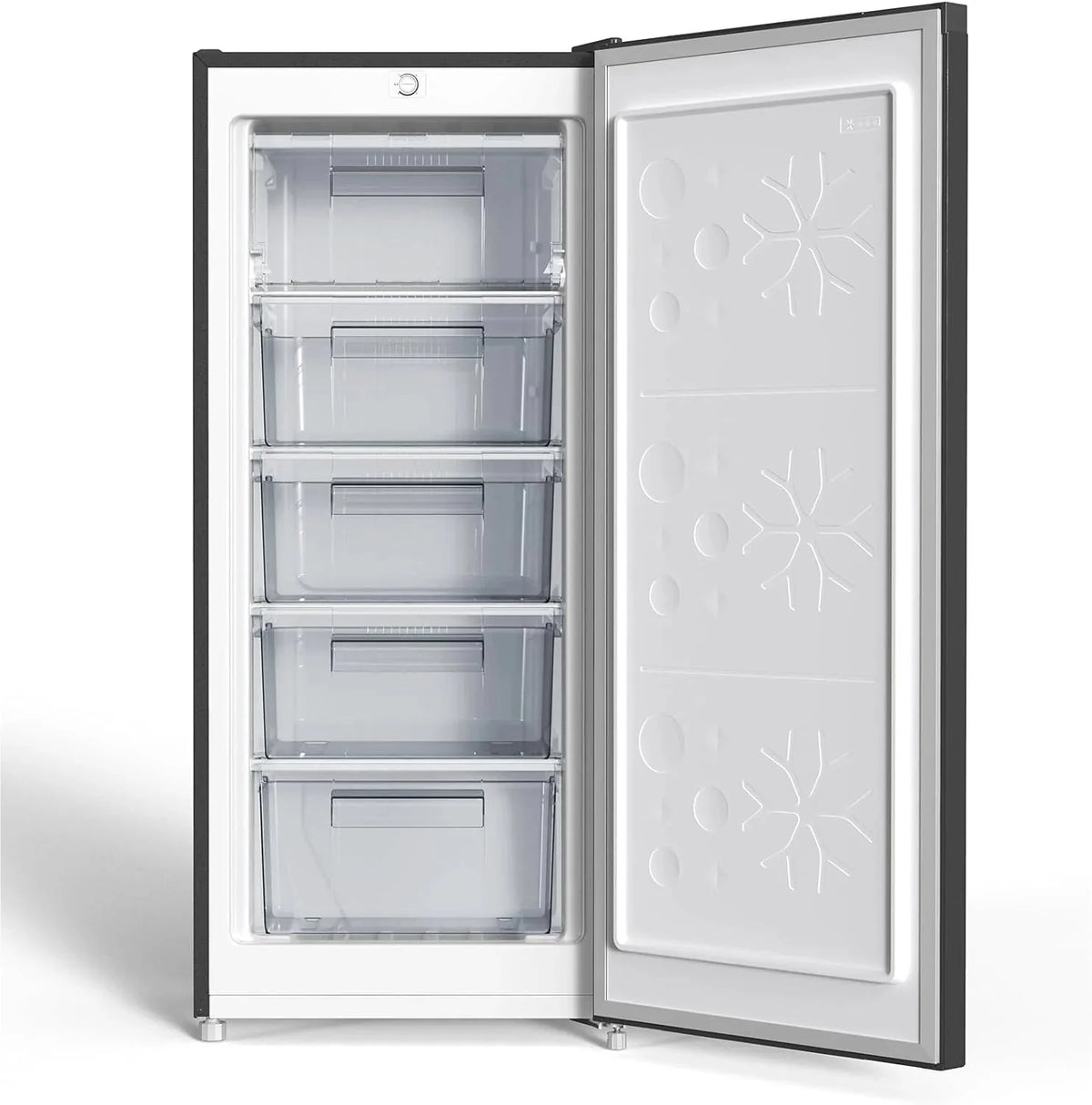 Congelador vertical independiente CHiQ. 145L de capacidad. congelación rápida. termostato ajustable. silencioso. puerta reversible. negro.