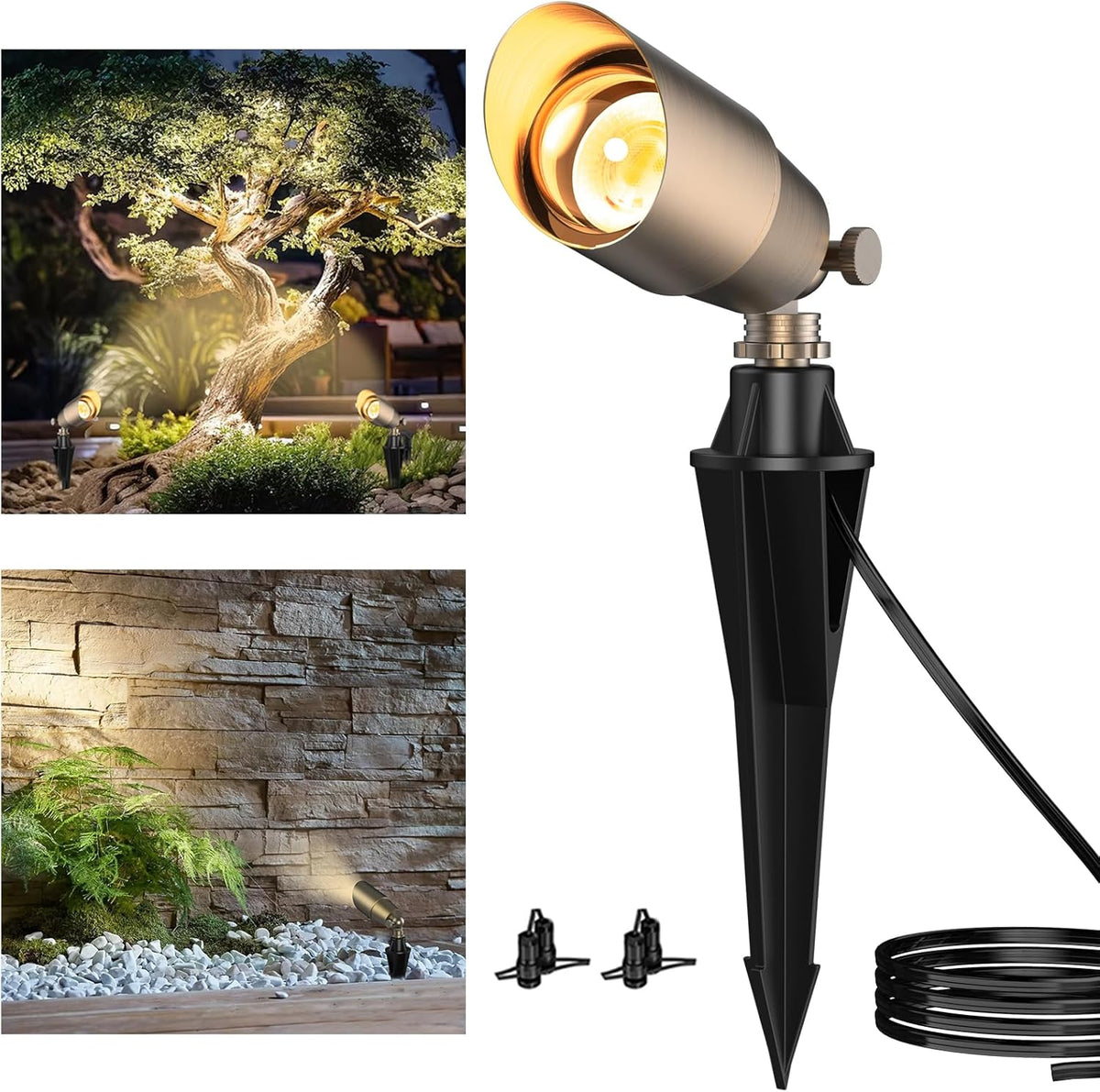 Solid Brass Outdoor Uplights & Accent Light Fixtures. Heavy Duty 12V Low Voltage LED Landscape Lighting Bronze. Wired Spotlights for Garden.Lawn.Patio and Yard Without LED Bulb (12 Pack)