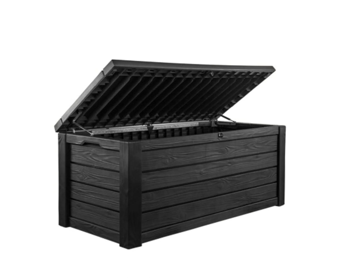 150 Gallon Resin Outdoor Storage Box. Large Deck Container for Patio. Garden and Yard. Dark Gray