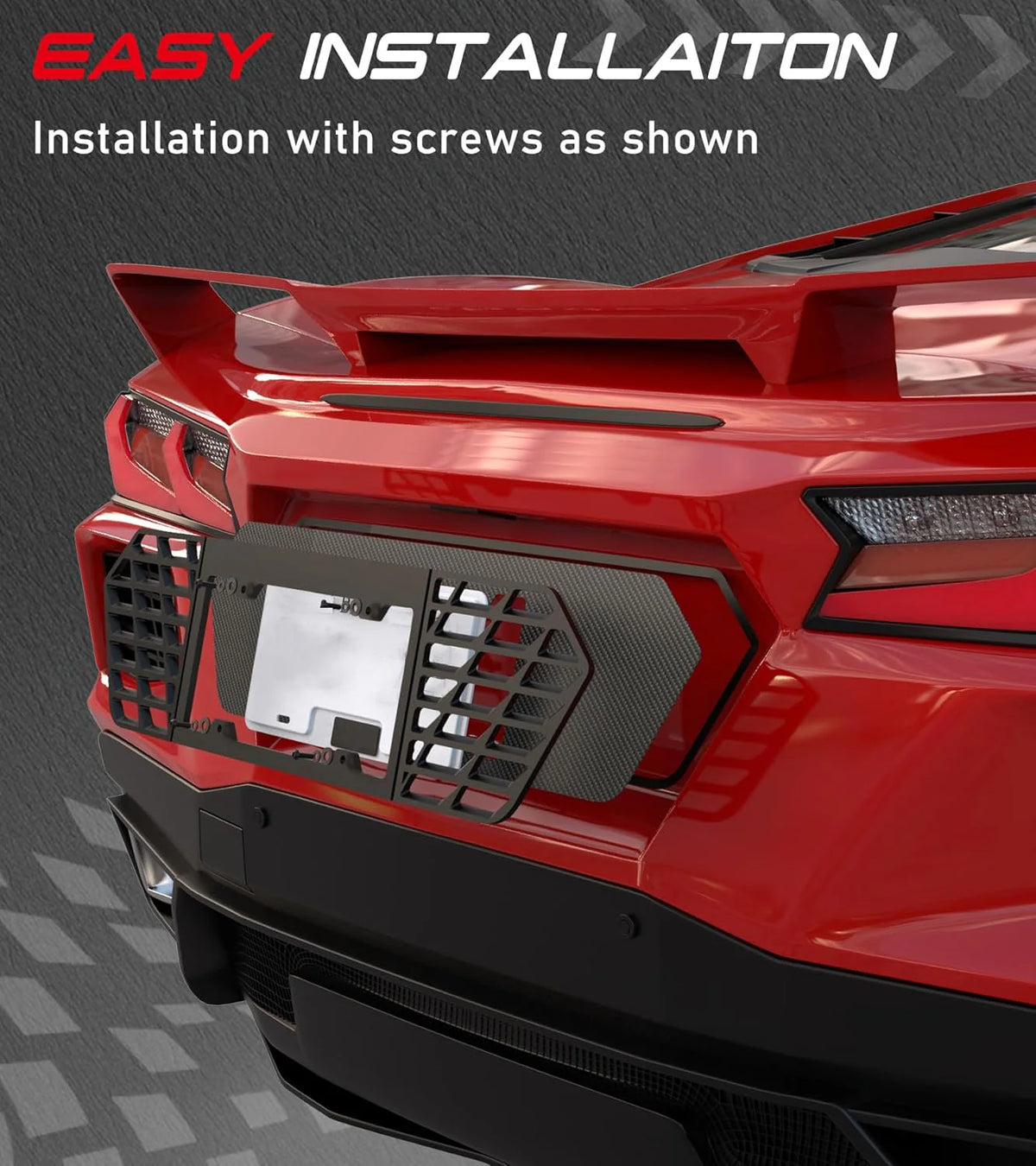 Bundled Items of C8 License Plate Frame and C8 High Wing Spoiler Fit for Corvette C8 2020-2025 Stingray Z51 2020-2025