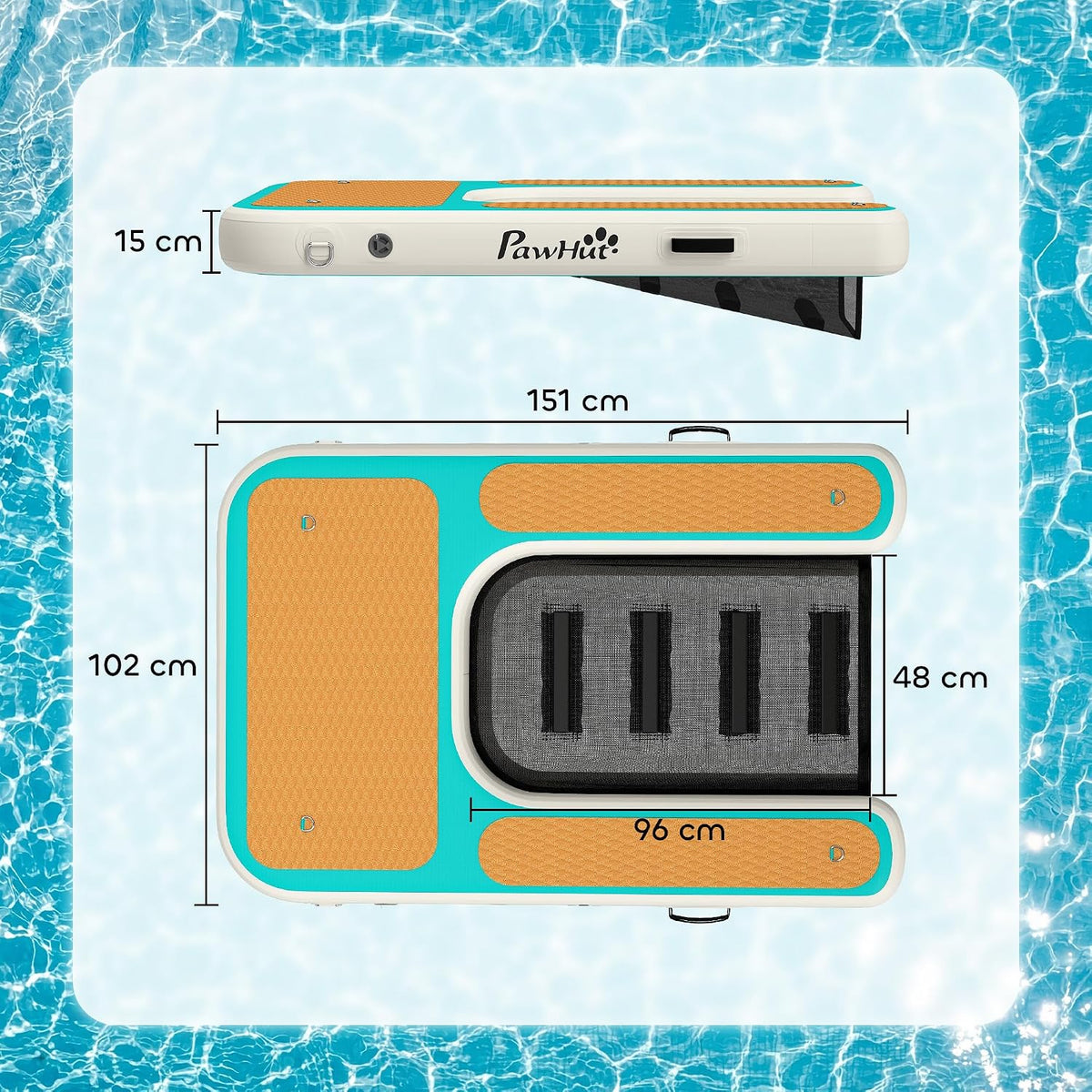 PawHut Aufblasbare Hunde Wasserrampe Hunderampe Pool 151x102 cm Tragbares Hundeboot mit Rutschfester Eva-Oberfläche Schwimmende Dock Leiter für große