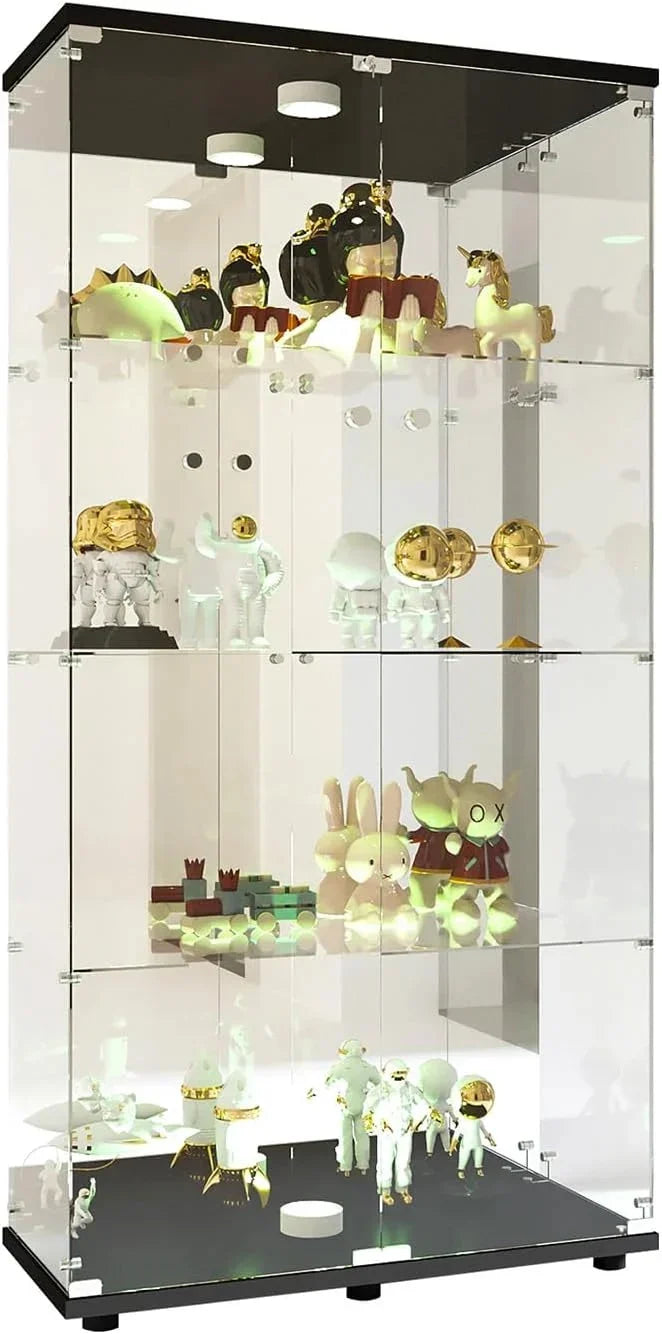 Vitrina Cristal Expositora con Luz. Puerta Cerradura. 4 estantes - Grande Vitrina de Colecciones.Vitrina de pie para Sala Oficina(Espalda Espejo)