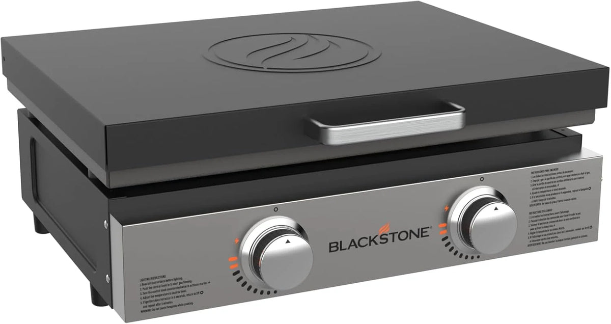 1813 Original 22 Tabletop Griddle with Hood and Stainless Steel Front Plate. Powder Coated Steel. Black