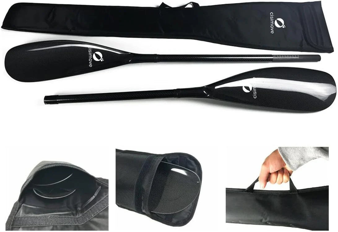 High-performance lightweight double-body carbon fiber kayak paddle. featuring wing-shaped blades. elliptical shafts and adjustable knobs (suitable for users with a height of 215 - 225 centimeters)