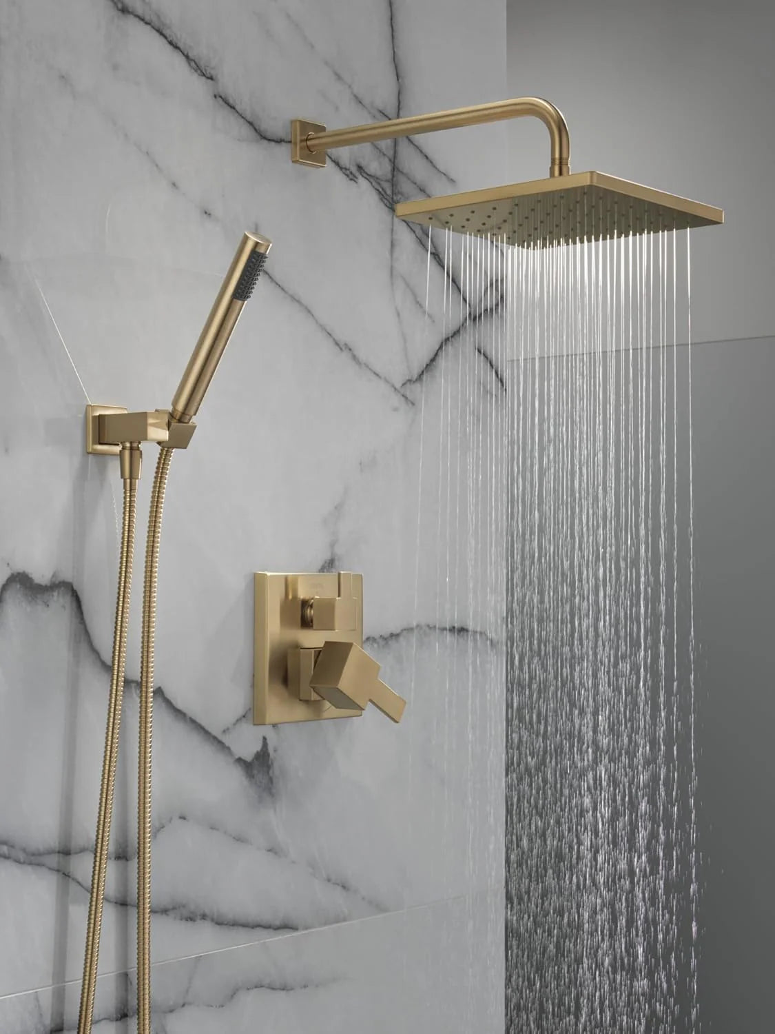 Square shower head set. rain shower head and handle set made of brushed nickel material. valve cover kit. 10 inches. stainless steel