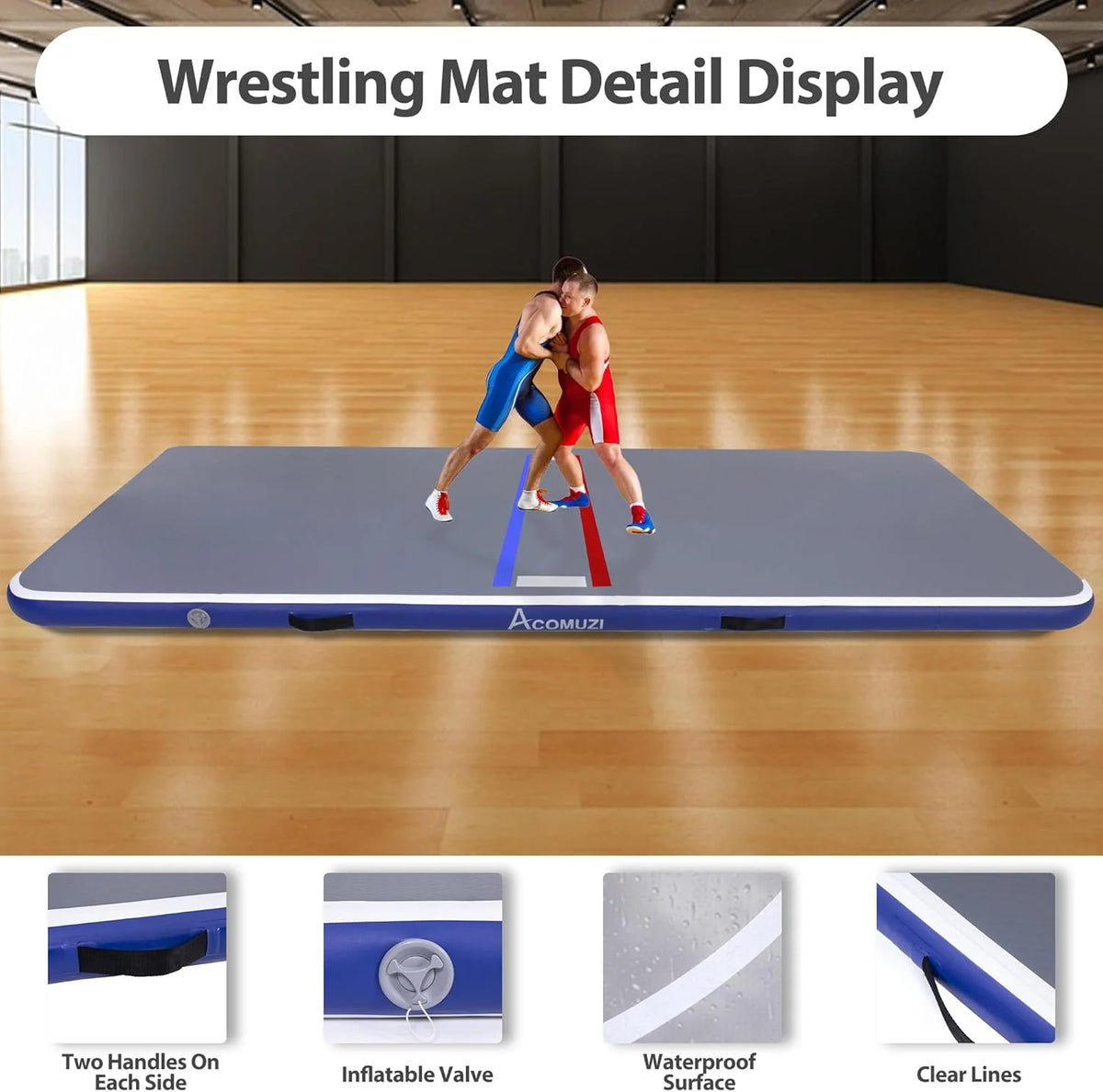 Inflatable Wrestling Mat 10FT/5FT. Portable Jiu Jitsu Mats Wrestling Mat for Home. Outdoor or Indoor Training Mat for Water Yoga. Gymnastics. Gray