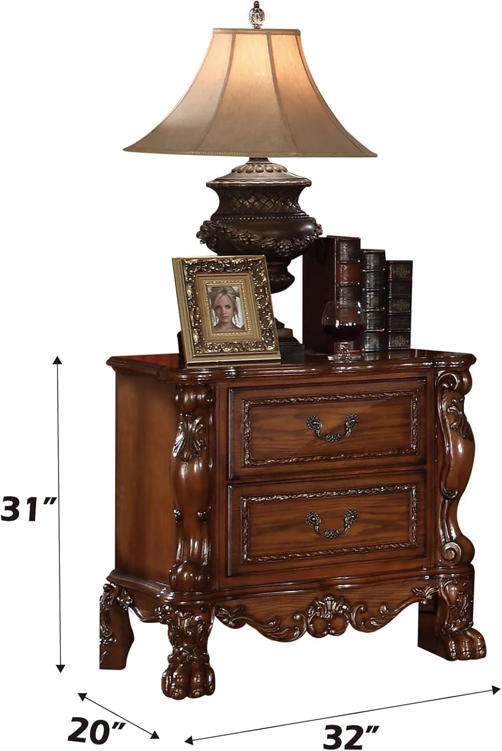 Nightstand - 12143 - Apricot color. length 31.75 inches. width 20 inches. height 30.5 inches