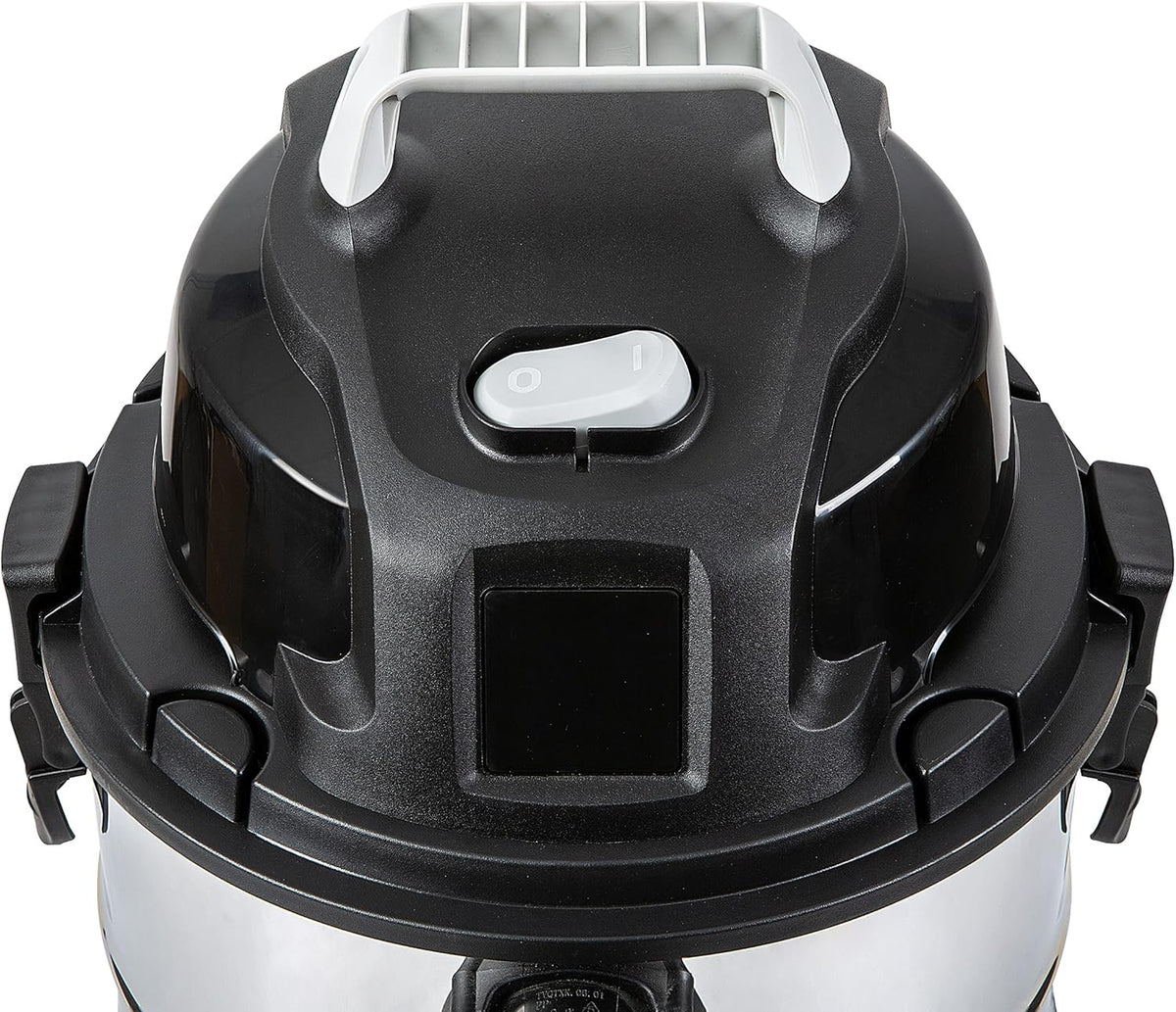 Basic type wet-dry dual-purpose vacuum cleaner. 4-gallon capacity for home use. 3 horsepower. stainless steel material. gray/black