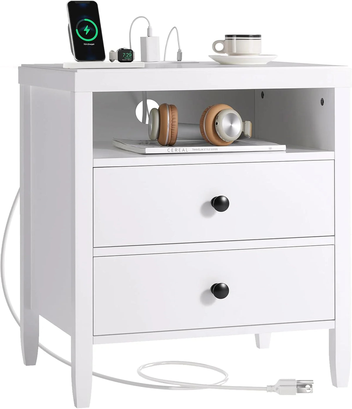 Modern bedside table with black metal finish - 2-piece set