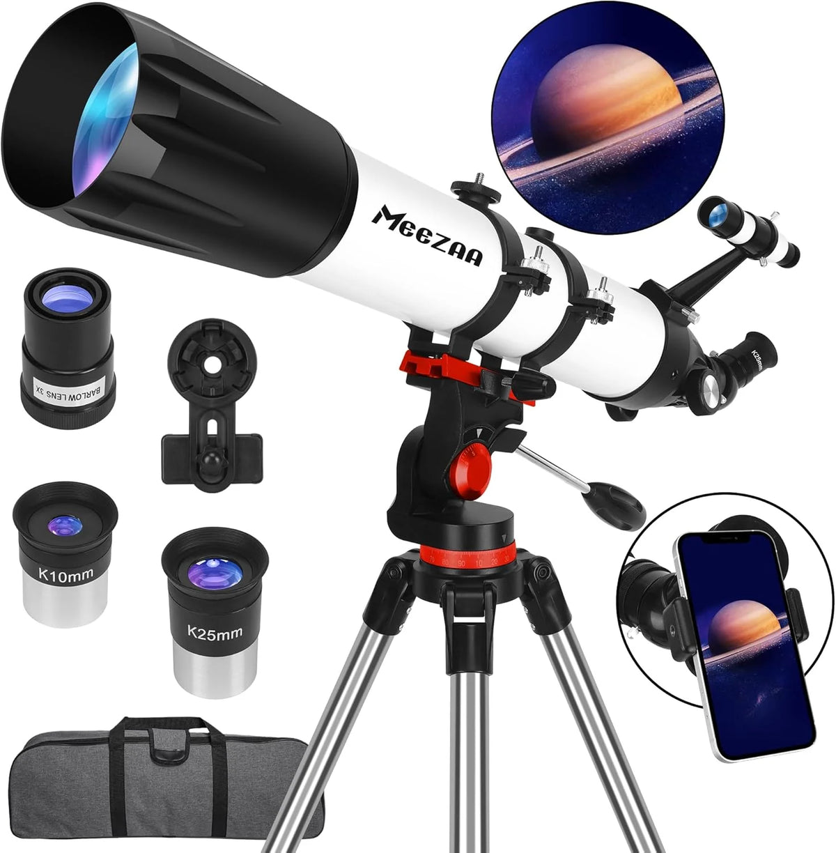 Telescope. Telescope for Adults High Powered Professional. 90mm Aperture 800mm Refractor Telescopes for Astronomy Beginners Fully Multi-Coated with AZ Mount Tripod & Phone Adapter & Carry Bag