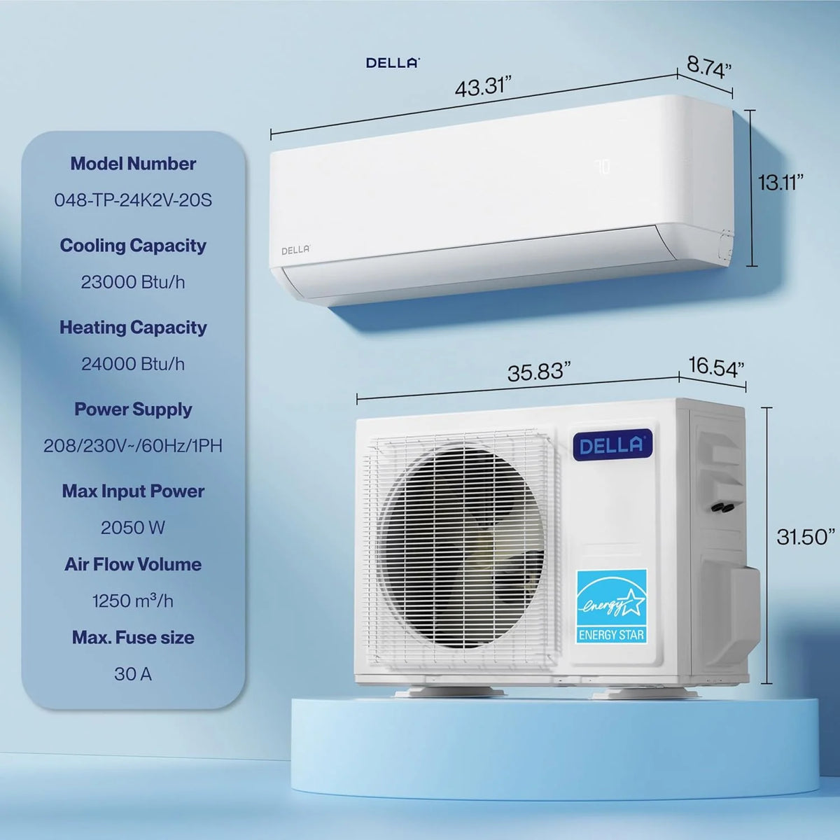 Hyper Heat Lower as -13°F 9.000 BTU WiFi Mini Split.Work with Alexa.Energy Star 115V 23 SEER2.Cools Up to 400 Sq. Ft.Inverter AC with 0.75 Ton Pre-Charged Heat Pump & 16.4ft Installation Kits