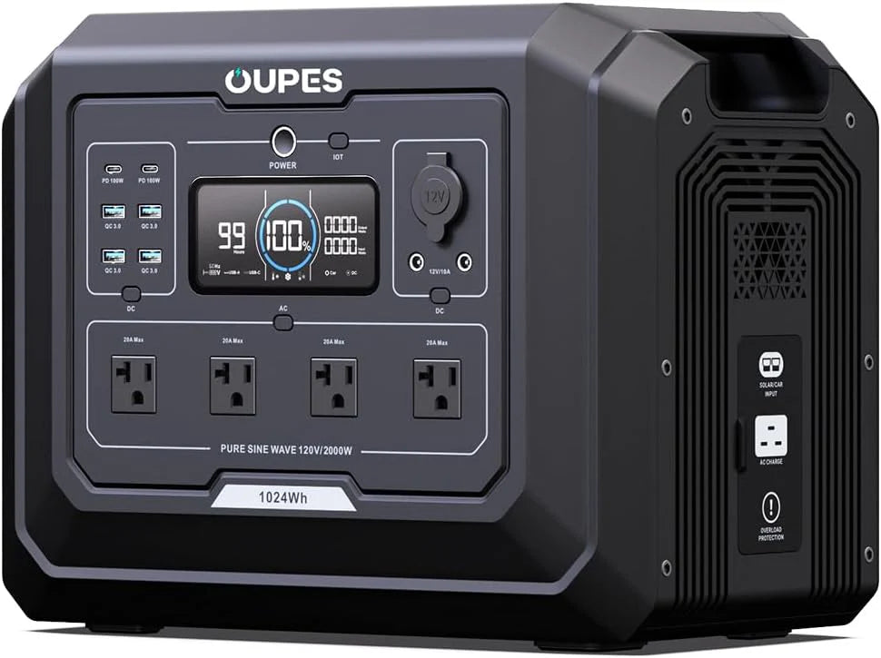 1 Portable Power Station 2000W (4500W Peak). 1024Wh LiFePO4 Battery Generator with 1400W AC Charging & 800W Solar Charging. Expandable to 5120Wh. for Home. Power Outages. Camping & RVs