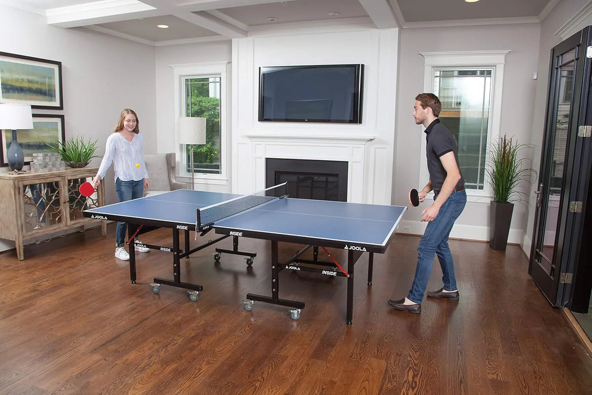 Inside Professional MDF Indoor Ping Pong Table with Quick Clamp Table Tennis Net and Post Set - 10 Minute Easy Assembly - Tournament Quality - Foldable with Single Player Playback Mode