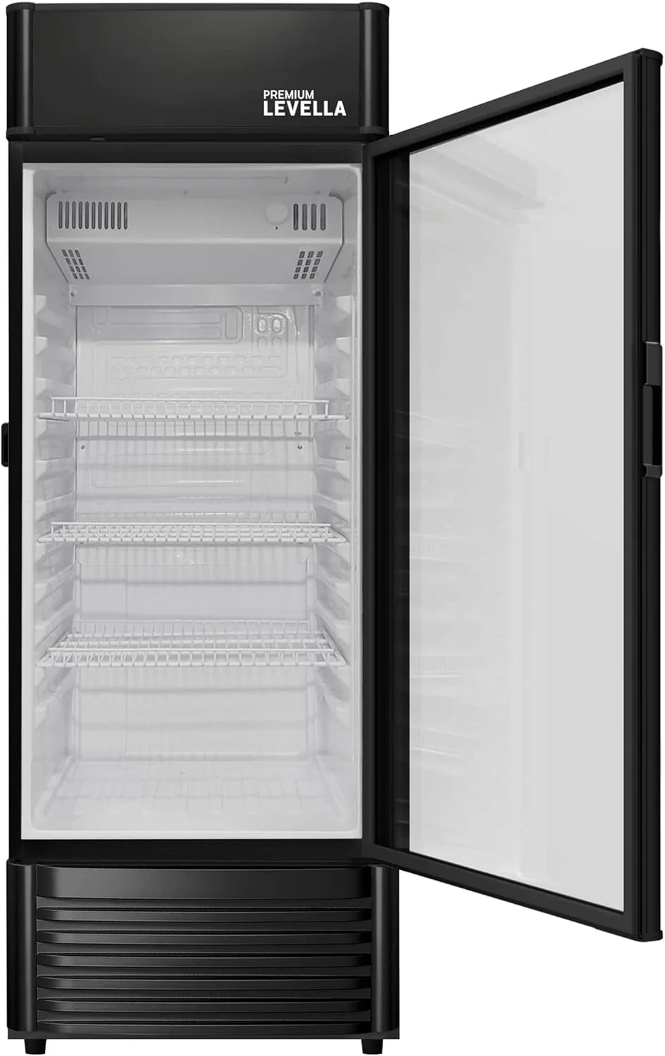 PRF125DX Glass Door Display Refrigerator 12.5 cu ft Commercial Beverage Cooler Merchandiser With Customizable Lightbox - Silver