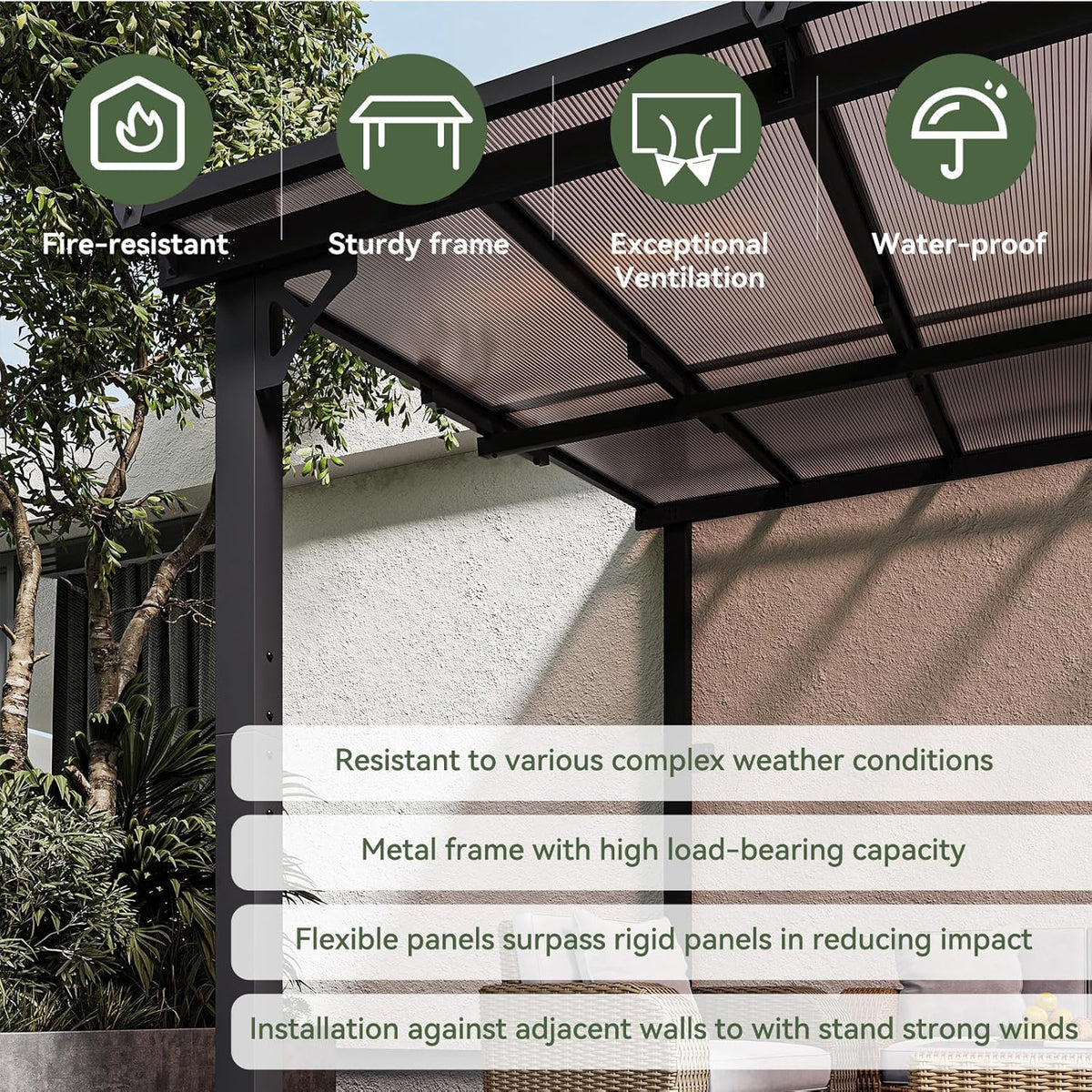 10' x 12' Gazebo for Patio. Gazebo Pergola with Sloped Roof. Large Wall-Mounted Heavy Duty Awnings. for Backyard. Deck. Patio