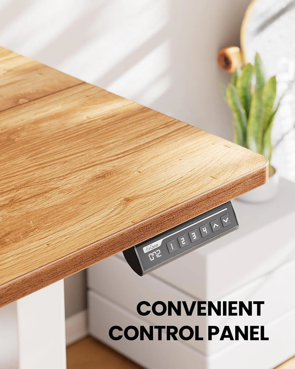 Height Adjustable Electric Standing Desk. 40 x 24 Inches Sit Stand up Desk. Small Memory Computer Home Office Desk with Two-Piece Desktop (Light Vintage Brown)