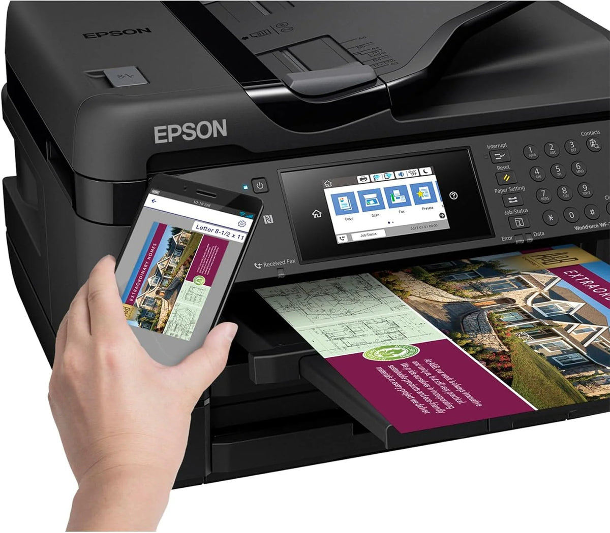 Wireless wide-format color inkjet printer. featuring functions of copying. scanning. faxing. wireless connection and Ethernet.