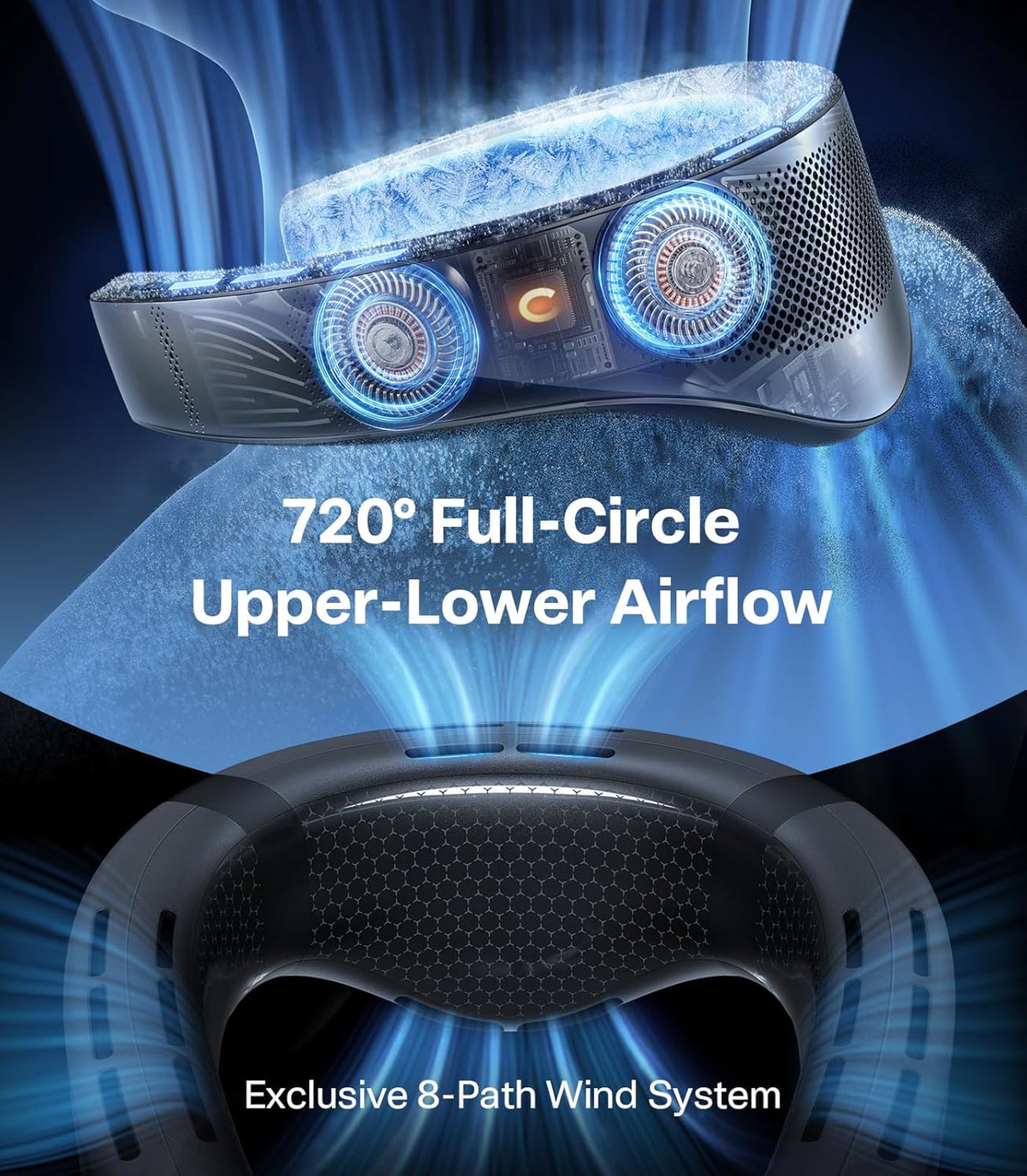 Cooling type network cooling fan. portable air conditioner. 720° immersive cooling. first dual-cooling fan. rechargeable