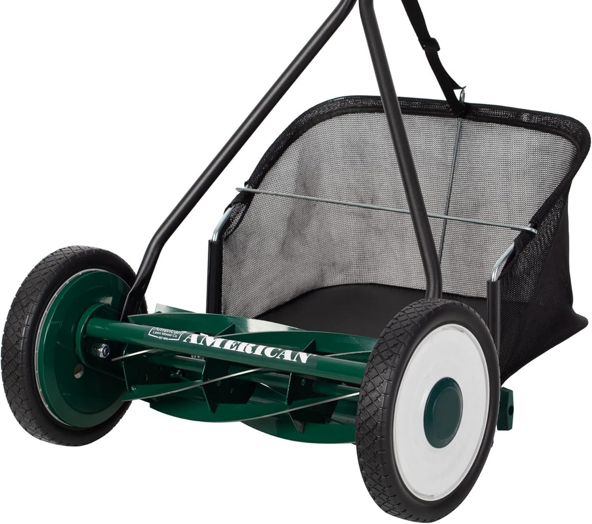 Mower Company 1725-16GC 16-inch 7-blade reel mower with grass debris collection device. designed specifically for lawns. green model