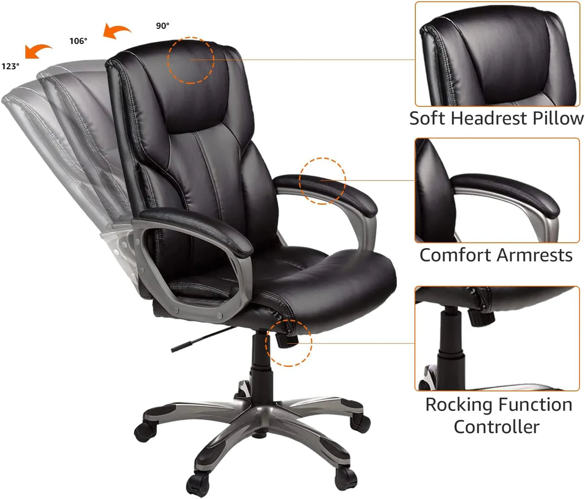 High-back executive office chair. adjustable in height. tiltable. rotatable. uniform size. white/mustard color