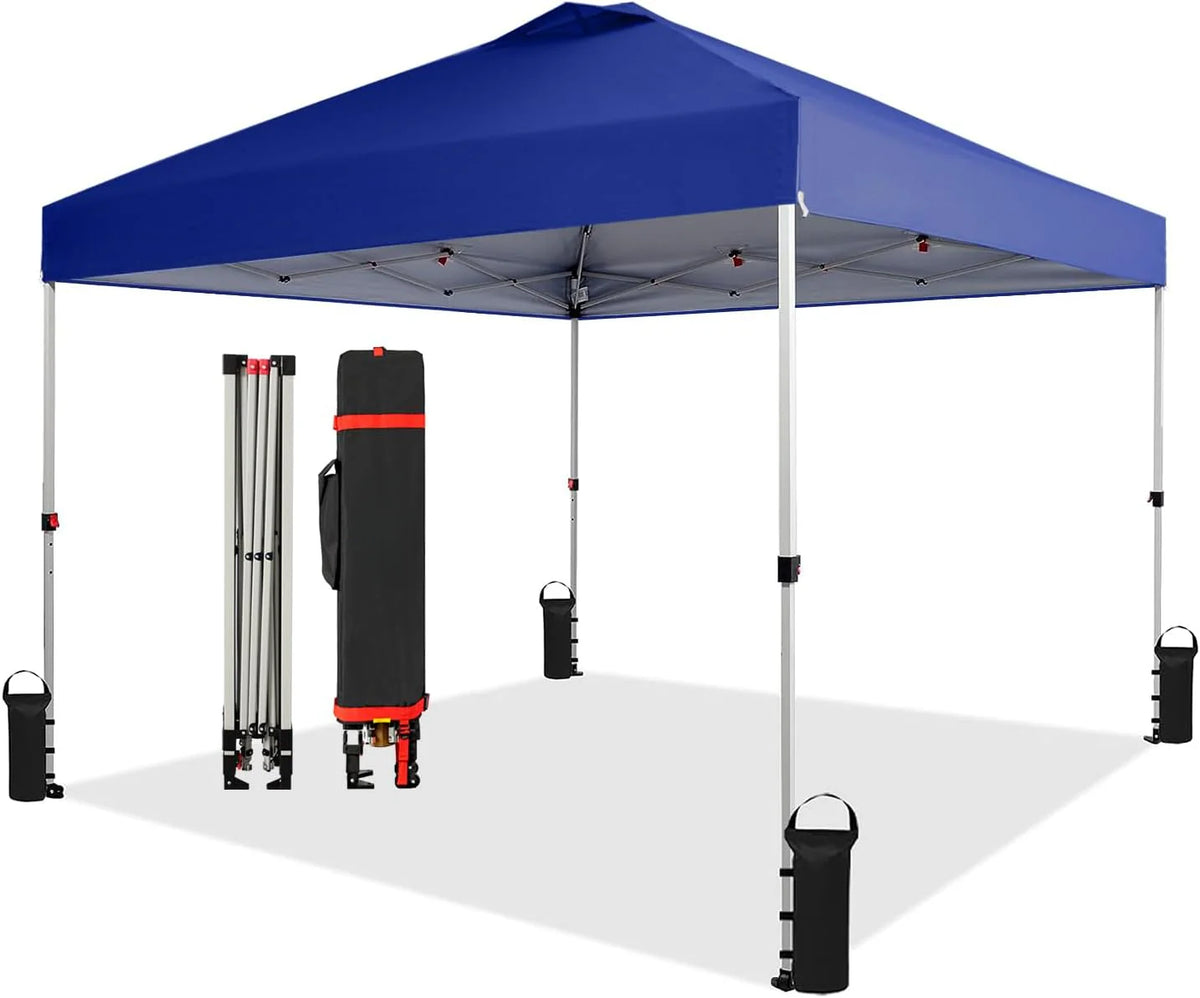 10x10 Pop Up Canopy - Beach Tent with One Push Setup - Easy Outdoor Sun Shade for Events. Parties. Camping - Gazebo with STO-N-Go Cover Bag. Silver Coated Top. White