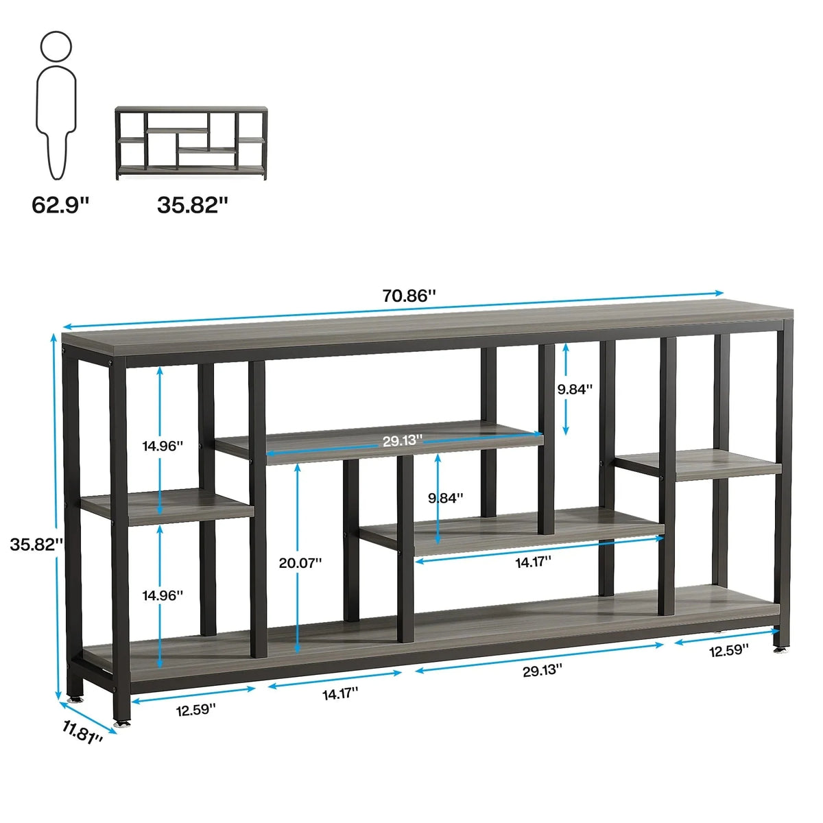 70.9 Inch Console Sofa Table with Storage. 3-Tier Entryway Table for Hallway