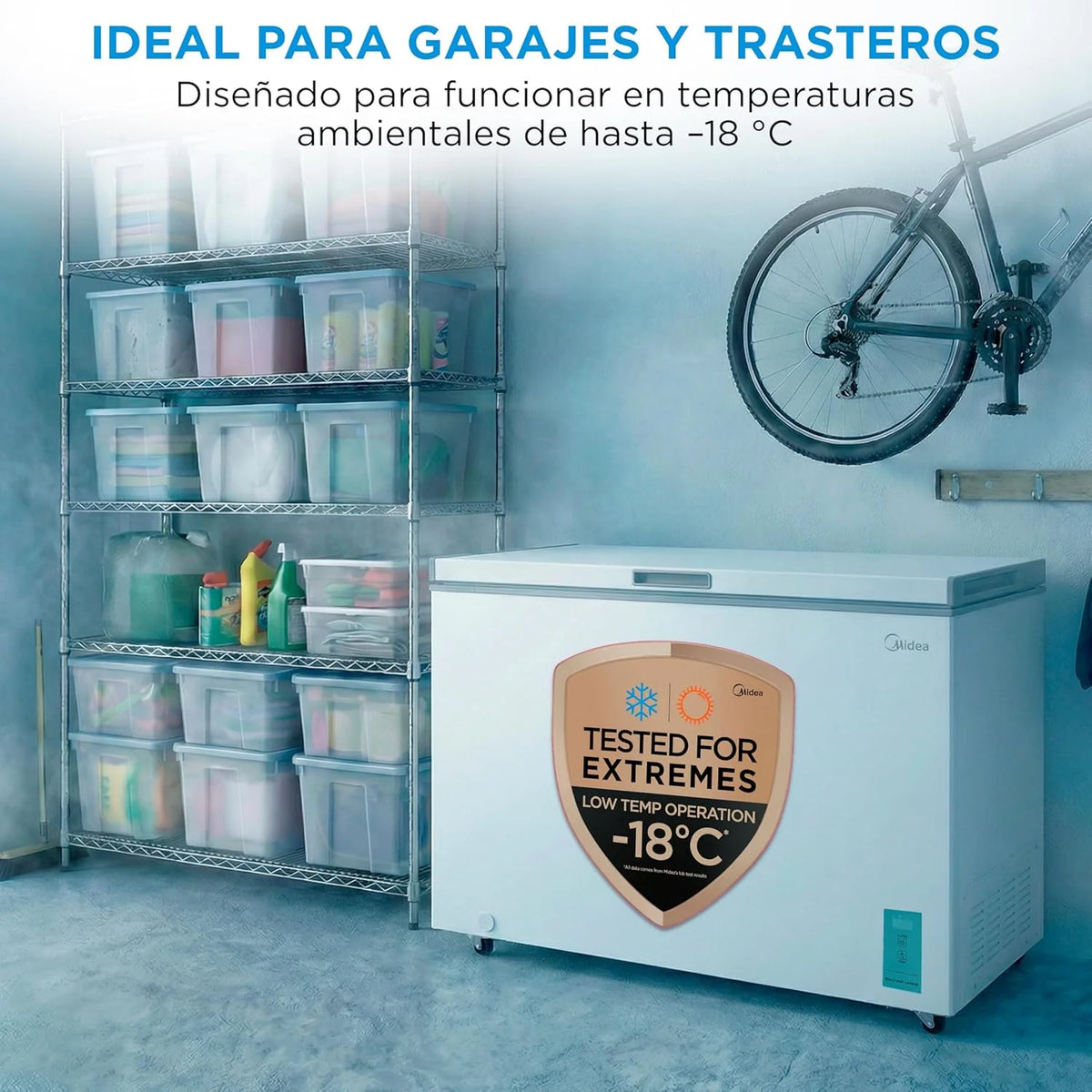MIDEA Arcon Congelador Pequeño de 418L | Congelador Horizontal Convertible a Frigorífico con Motor Inverter. Control Electrónico de Temperatura.