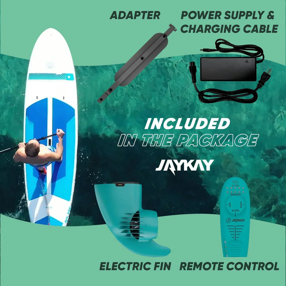 JayKay Sup E-Fin | Aleta eléctrica para Tabla de Sup. Kayak y Windsurf | hasta 6 Horas de