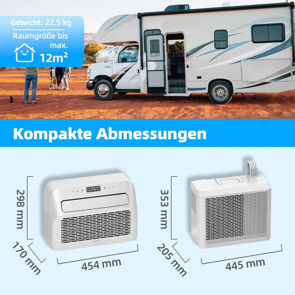 BE COOL BC5CSKL26 3in1 Mini Split Klimaanlage 5000 BTU mit WiFi. App-Steuerung. Kühlen. Lüften. Entfeuchten. 24h Timer. Schlafmodus. für Räume bis 12