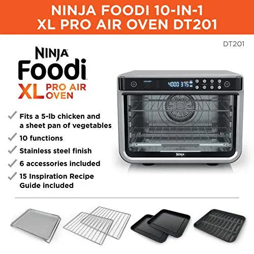 10-in-1 Digital Countertop Convection Toaster Oven with Air Fry. Dehydrate and Reheat. 1800W. Stainless Steel. Silver