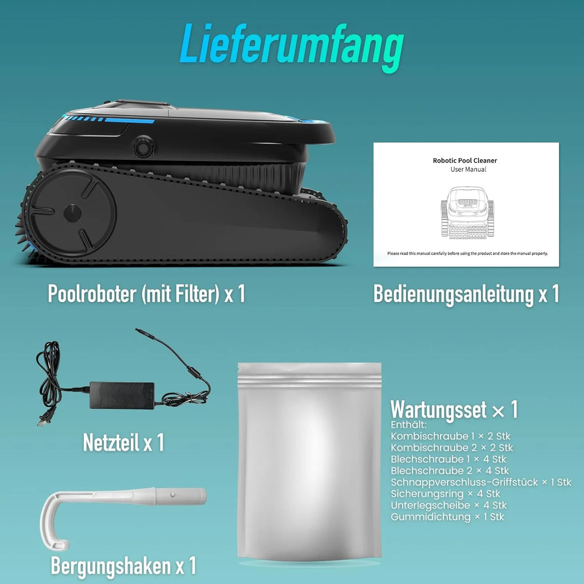 (2026 Neu) PC10 Poolroboter. Poolsauger Akku Kabelloser. Poolroboter Boden und Wand. Wasserlinie. 18927 LPH. Intelligenten Navigation. Wandklettern.