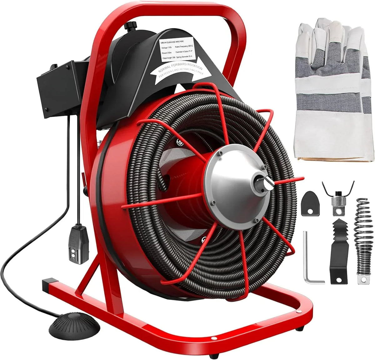 Electric Drain Cleaner Machine by . 75 Ft x 3/8 Inch. Fits 1-4 Inch Pipes. Portable with 4 Cutters. Powerful Plumbing Tool for Clogs