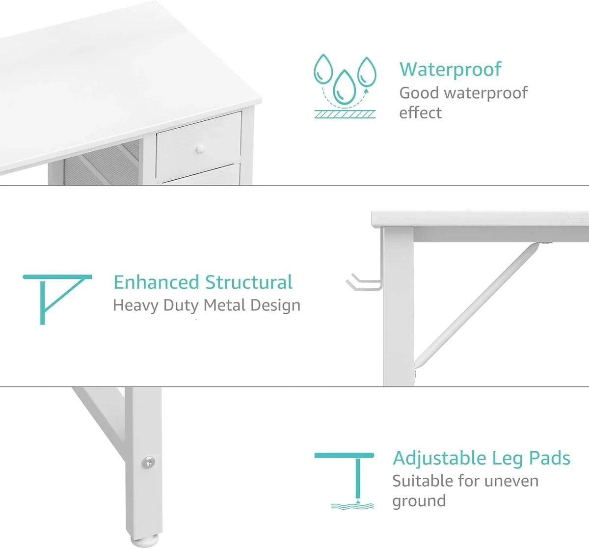 40 Inch Small White Desk with Fabric Drawers. Compact Computer Writing Desk for Home Office. Bedroom and Study