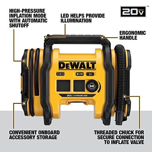 20V Cordless Tire Inflator. Compact and Portable. with Automatic Shut-Off and LED Light