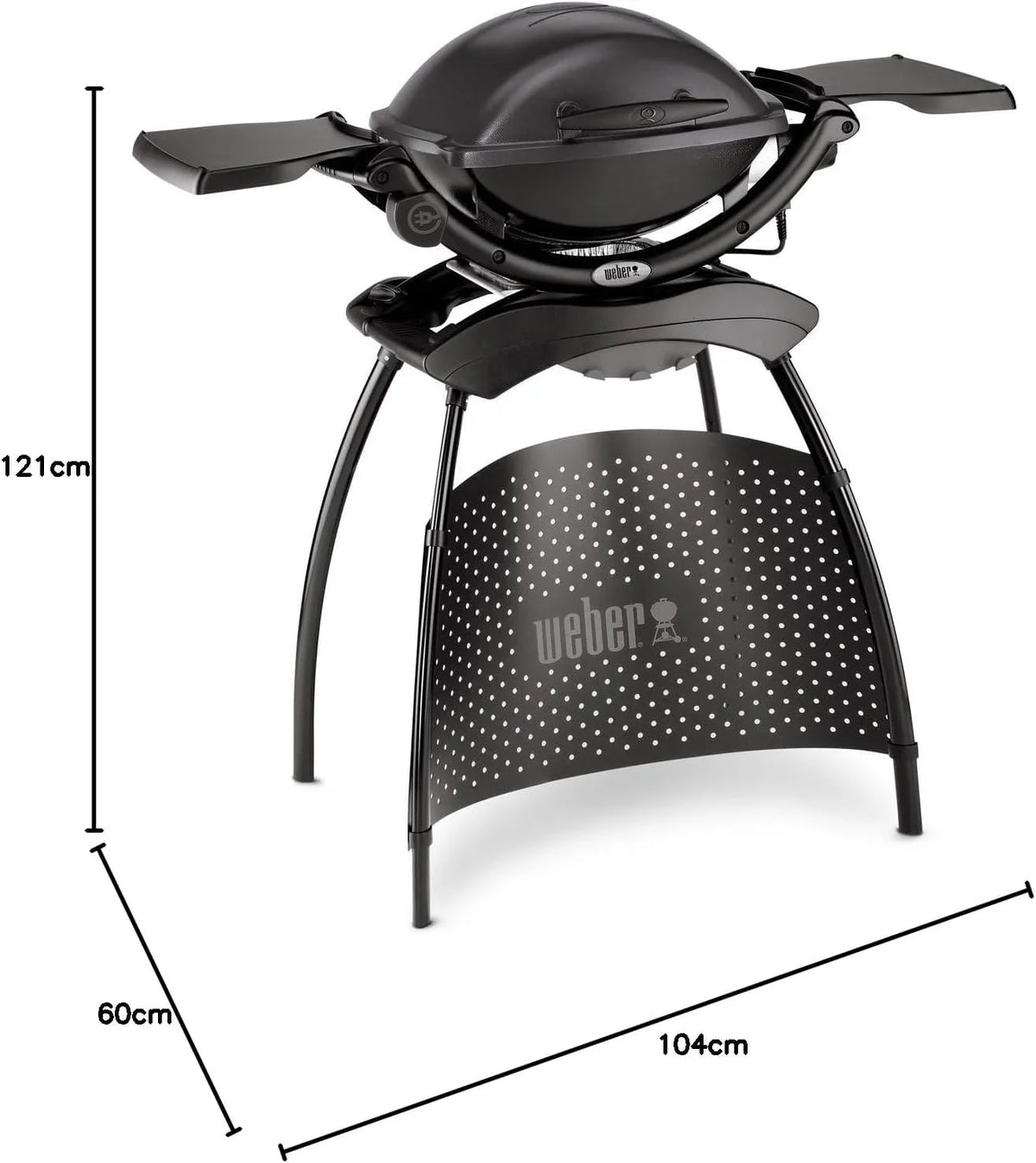 Weber Q1400 Elektrogrill mit Stand. 43 x 32cm Grillfäche. portabler BBQ Grill. 2-geteilter porzellanemaillierter Guss-Grillrost. Aluminiumguss Deckel