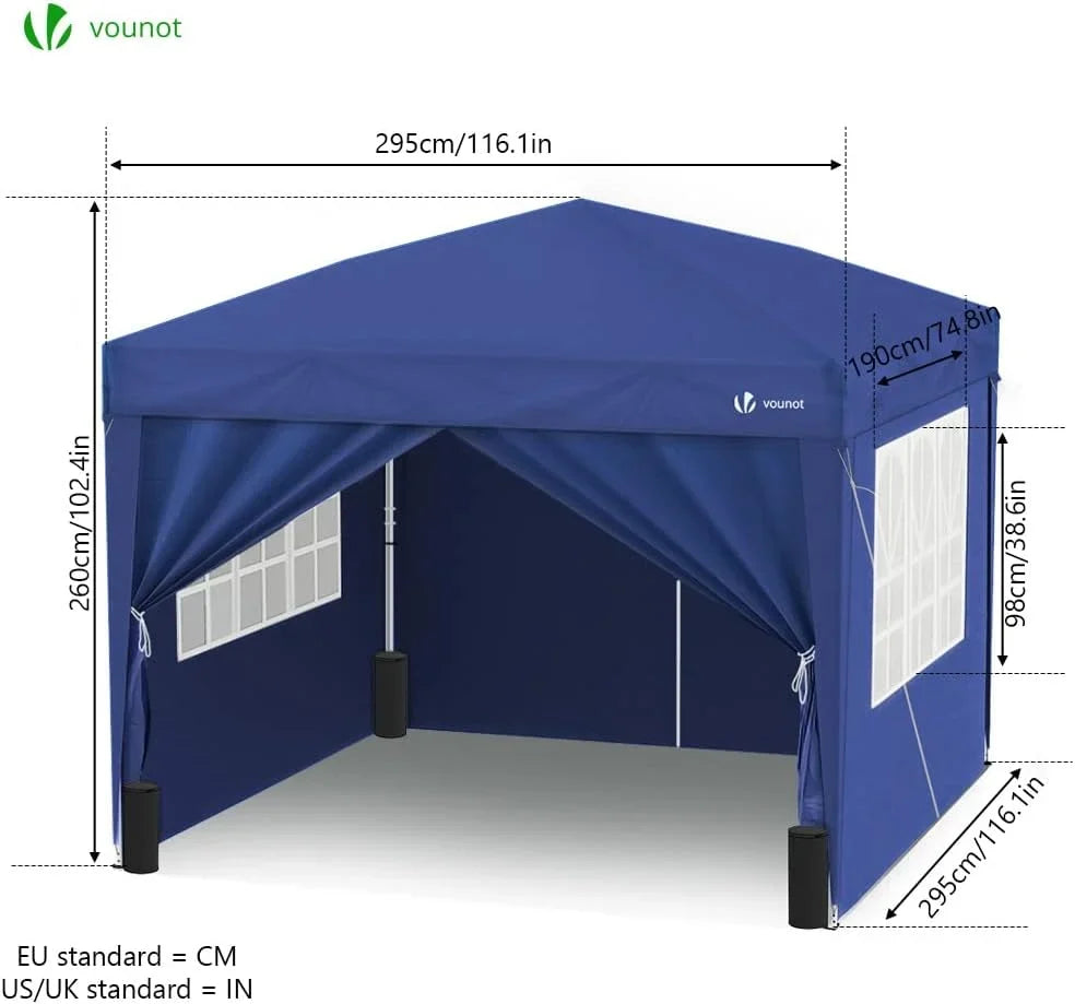 VOUNOT Carpa Plegable Gazebo 3x3m con 4 Paredes y 4 Bolsas de Arena. Cenador Pabellón de Jardín para Camping. Fiestas. Exterior. Color Azul