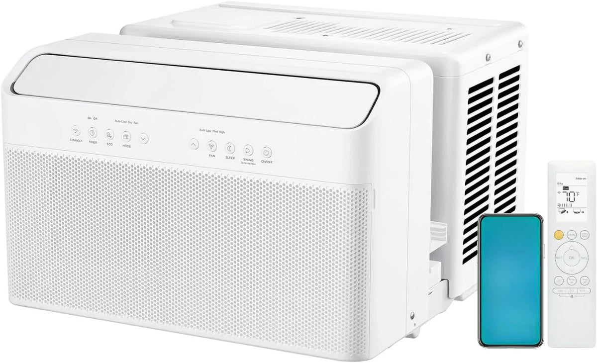 8.000 BTU U-Shaped Smart Inverter Air Conditioner Cools up to 350 Sq. Ft.. Ultra Quiet with Open Window Flexibility. Compatible with Alexa. 35% Energy
