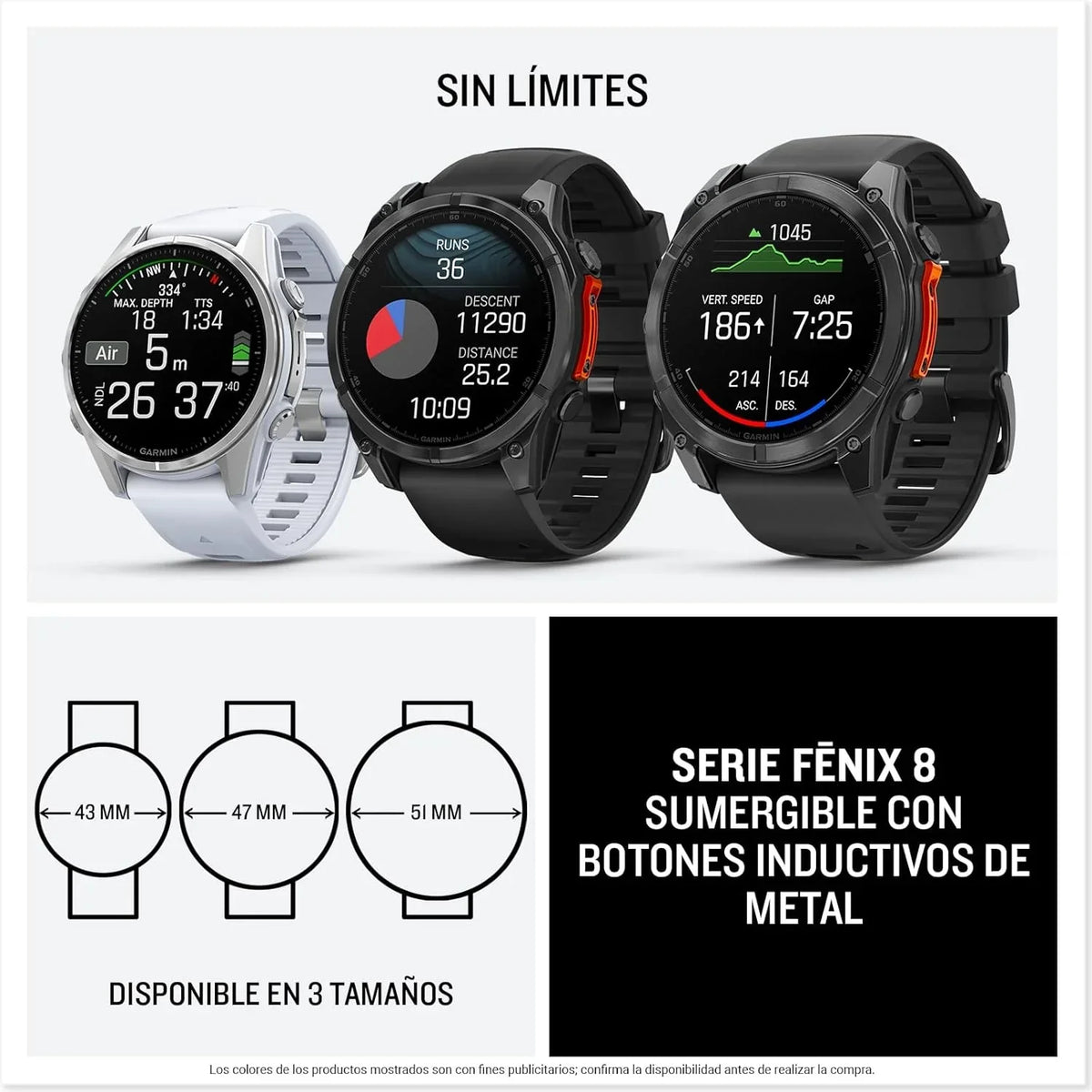 Garmin fēnix 8-51mm - Reloj de Alto Rendimiento GPS Multideporte con Pantalla táctil AMOLED. Linterna LED. Altavoz y micrófono Integrados. Mapas y
