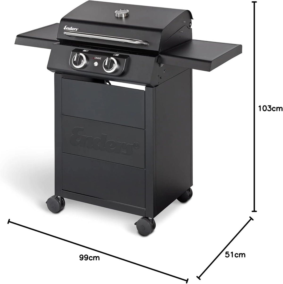 Enders Elektrogrill eCRAVE 2. mit Gussrost. Grillwagen mit viel Stauraum. SIMPLE CLEAN Reinigungssystem. 2 leistungsstarke Heizelemente. formstabile