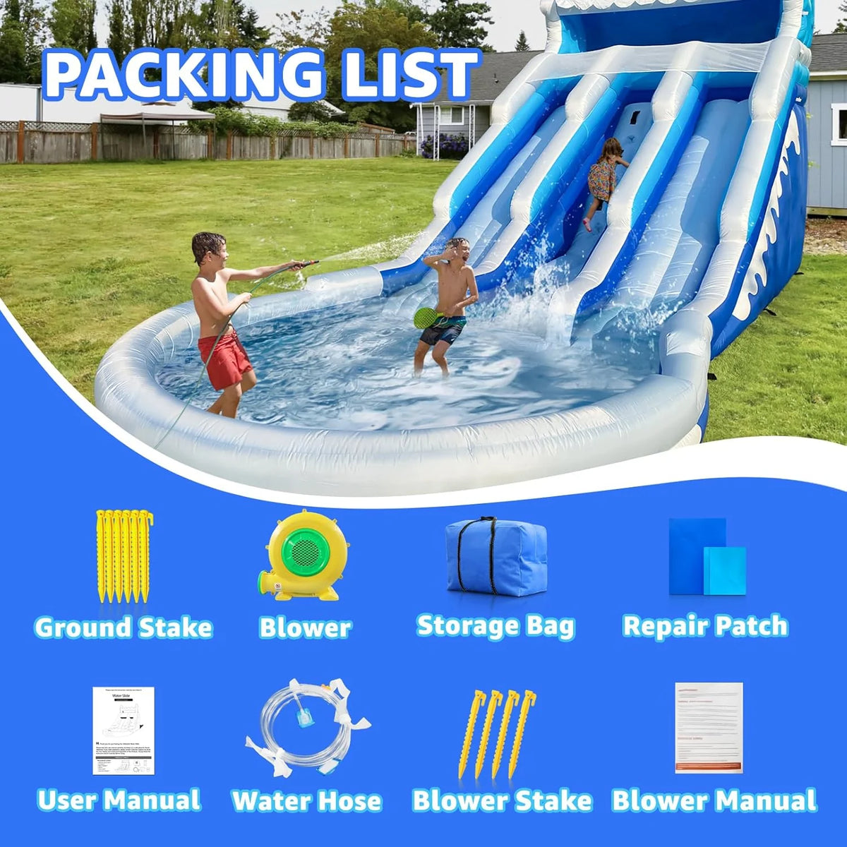 Large Inflatable Water Slide Swimming Pool Play Center. Commercial Grade Lightweight Premium Water Slide Bounce House 20.6x9.5x9.3Ft for Kids and Adults (with Blower)