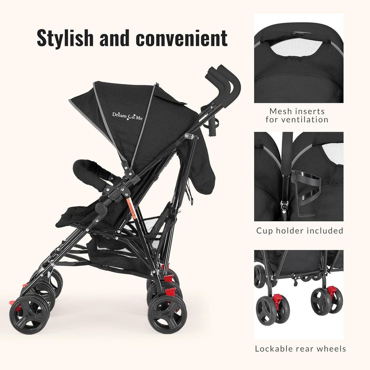 Twin Umbrella Stroller in Black. Lightweight Double Stroller for Infant & Toddler. Compact Easy Fold. Large Storage Basket. Large and Adjustable Canopy