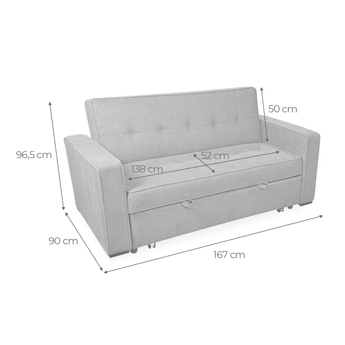 Sofá Cama De 2 Plazas Modelo Vienna Con Reposabrazos. Gris. Diseño Moderno. Práctico Y Funcional
