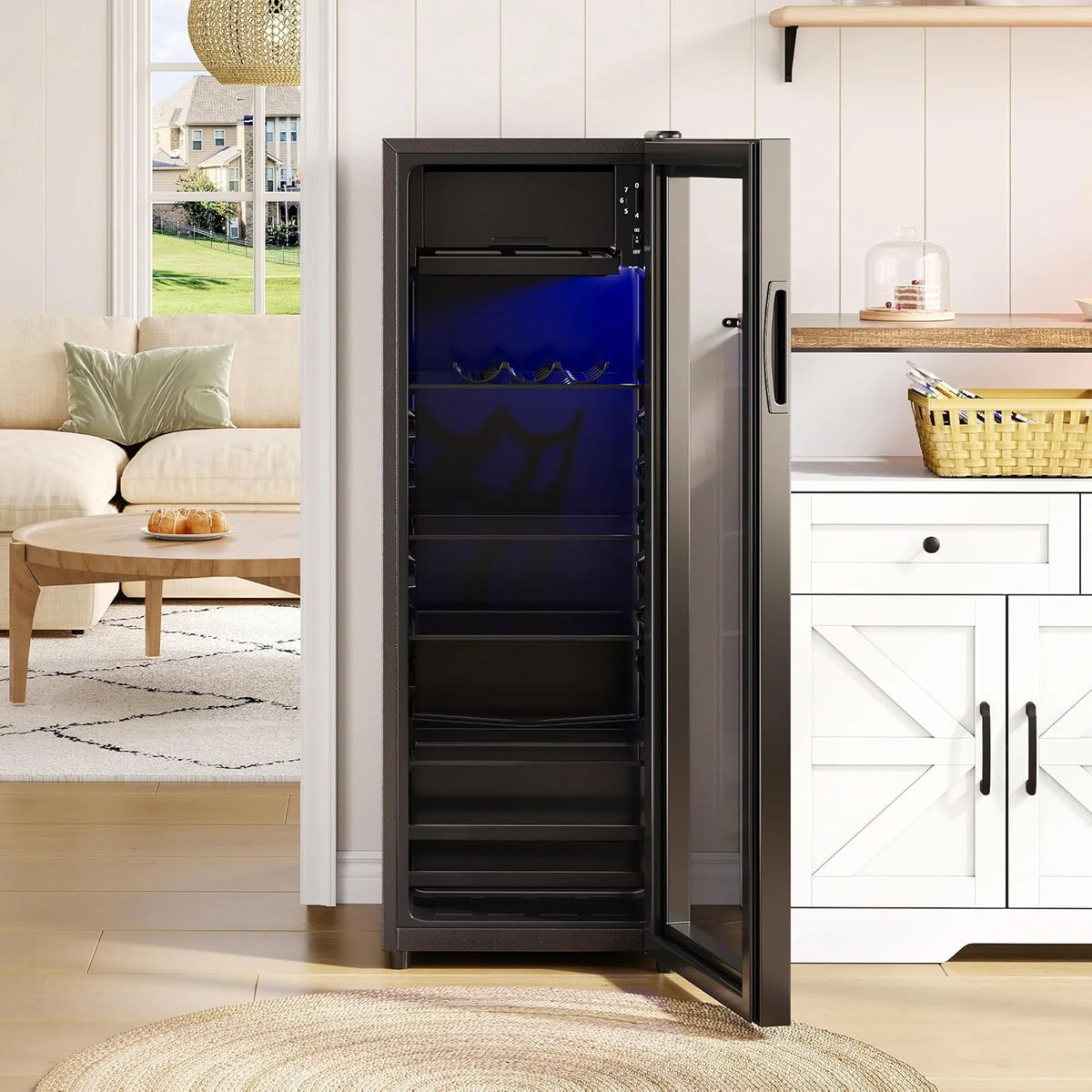 Merax Kühlschrank 128L. Freistehend Getränkekühler mit 120L-Kühlschrank + 8L-Gefrierschrank. mit LED-Innenbeleuchtung und Verstellbare Einlegeböden.