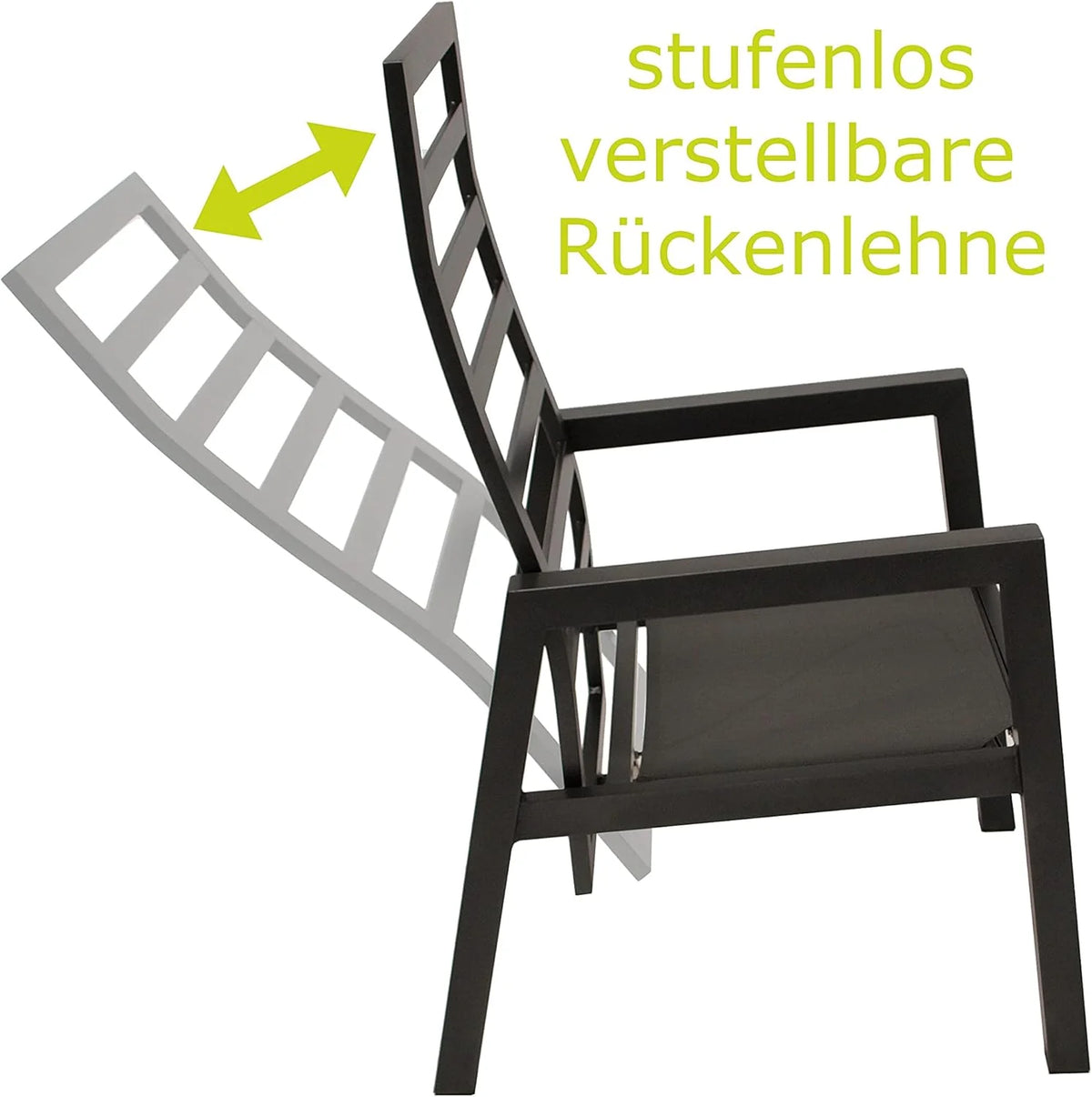 DEGAMO 2X Hochlehner Gartensessel MANCIANO. Aluminium rostfrei anthrazit. mit Polstern dunkelgrau. Rückenteil stufenlos verstellbar mit Gasfeder