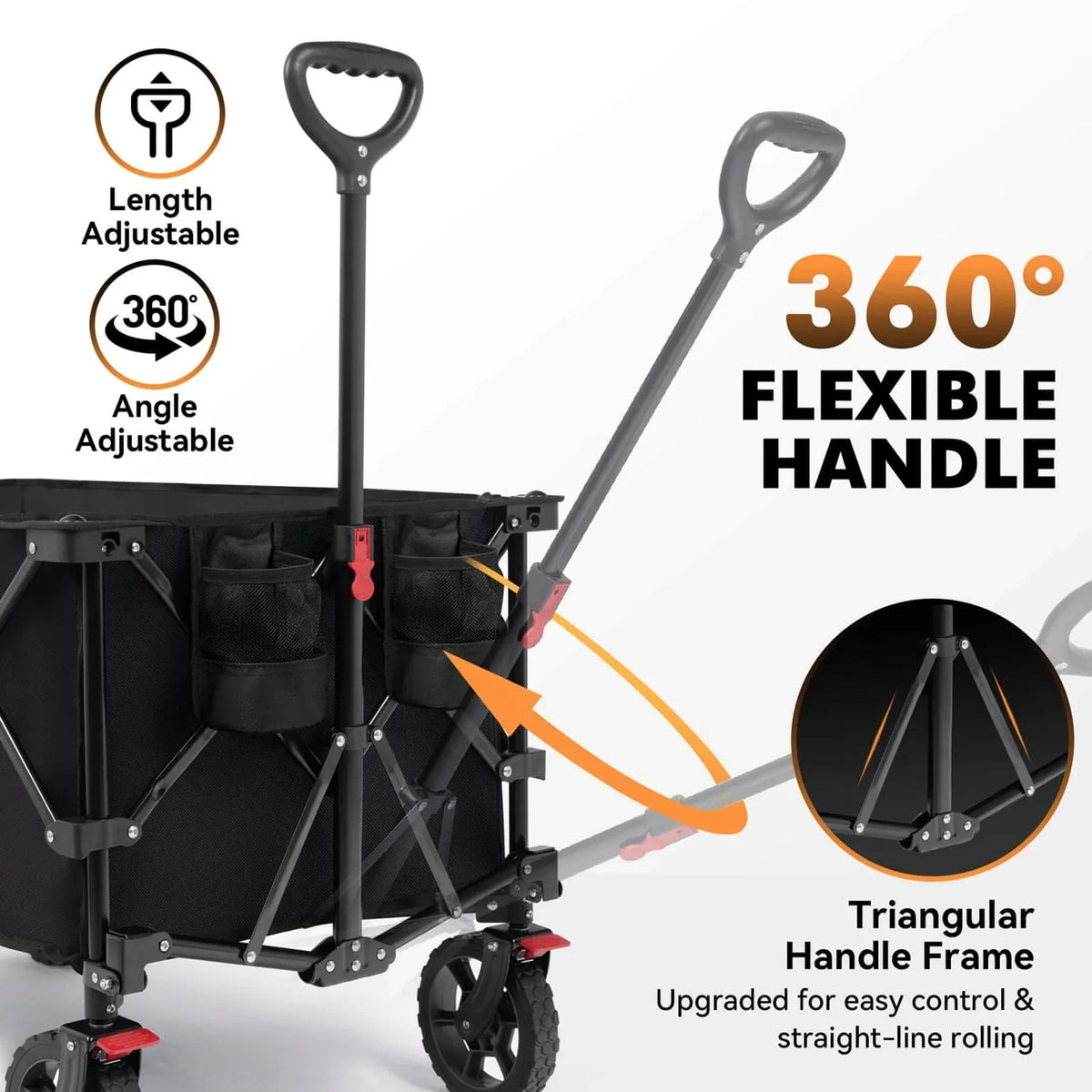 330LBS Heavy Duty Collapsible Wagon Cart. All-Terrain Folding Utility Beach Wagon with Adjustable Handle for Garden. Outdoor. Shopping
