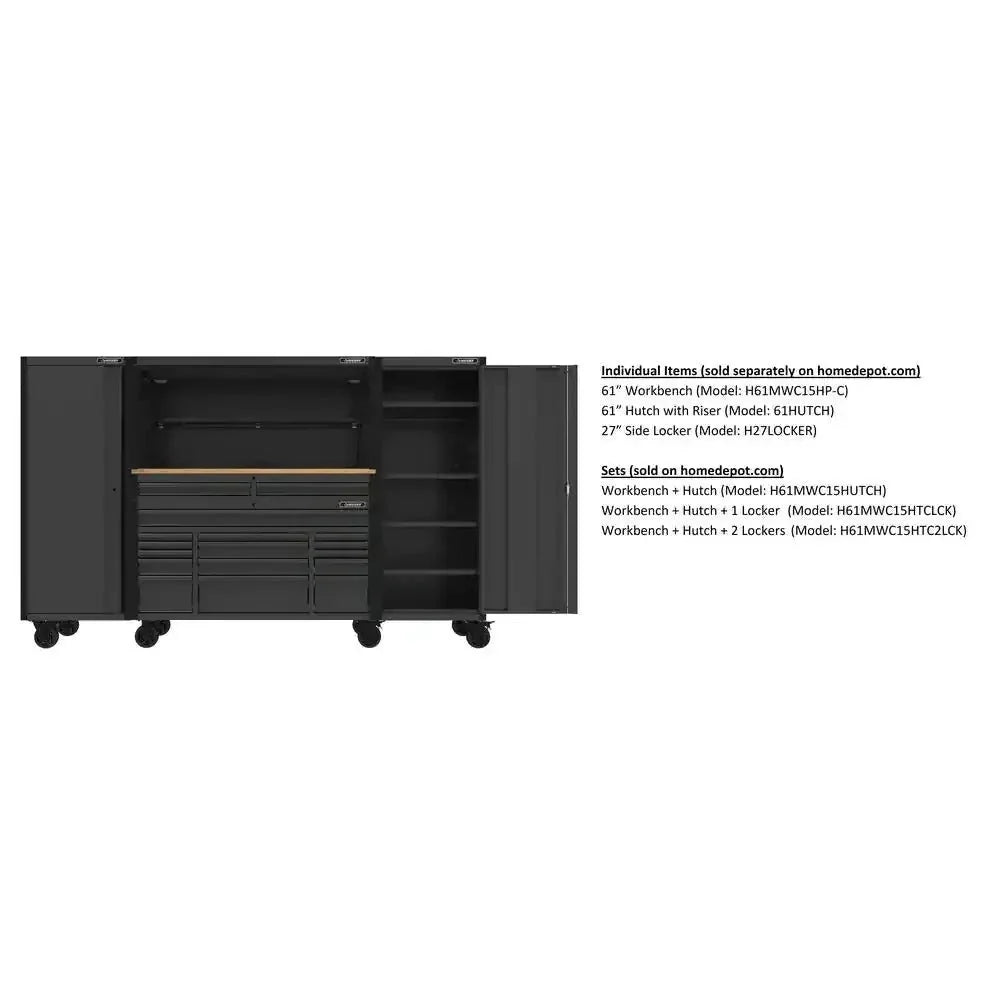 61-Inch W x 23-Inch D 15-Drawer Mobile Workbench with Solid Wood Top